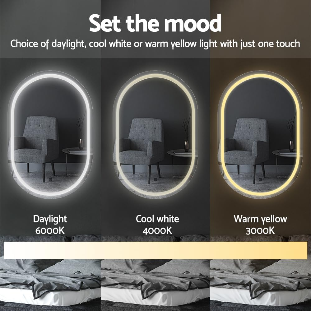 Embellir Oval LED Bathroom Mirror, 50X75Cm Wall Mirror with Anti-Fog Technology, Vanity Mirrors with 3 Colors Temperature,Shower Mirror with Lights,Wall Mounted Makeup Mirror, Tempered Glass