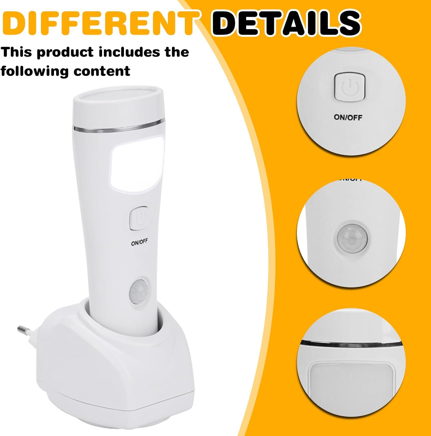 Night Light Torch: LED Plug Induction Torch, Rechargeable Wall-Mounted Sensor Light Torch, Emergency Torch for Power Outages, Emergencies, Indoor and Outdoor Use (White) image number 3