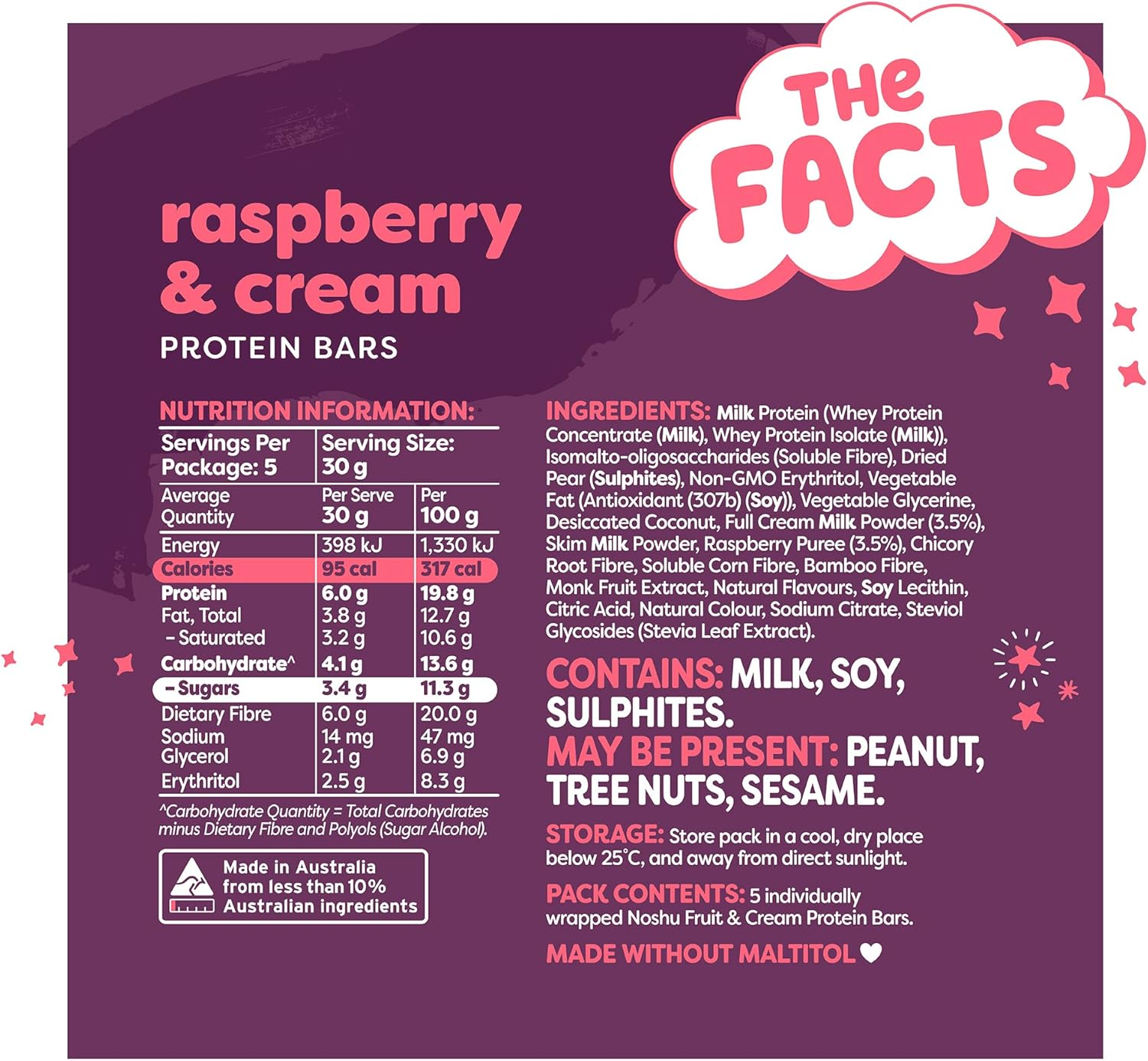 Noshu Raspberry & Cream Protein Bars &ndash; 5 Pack (150G) image number 3