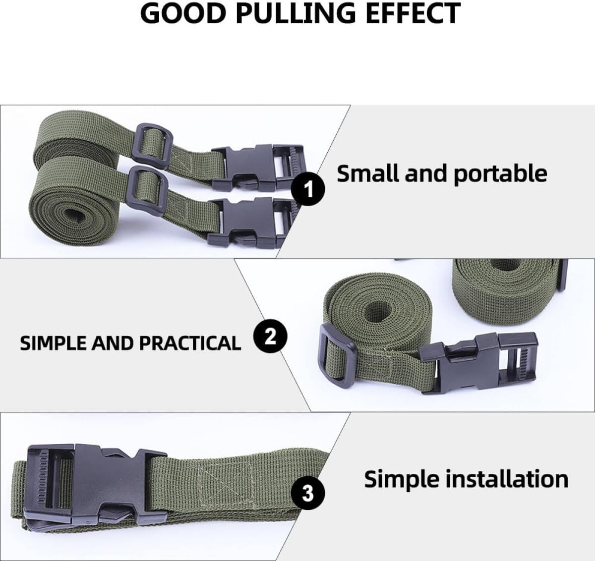 CIMAXIC 2Pcs Military Green Tie down Straps with Buckle for Camping and Outdoor Gear Nylon Lashing Straps for Backpacks Luggage Fastening Belt for Secure Cargo and Travel image number 5