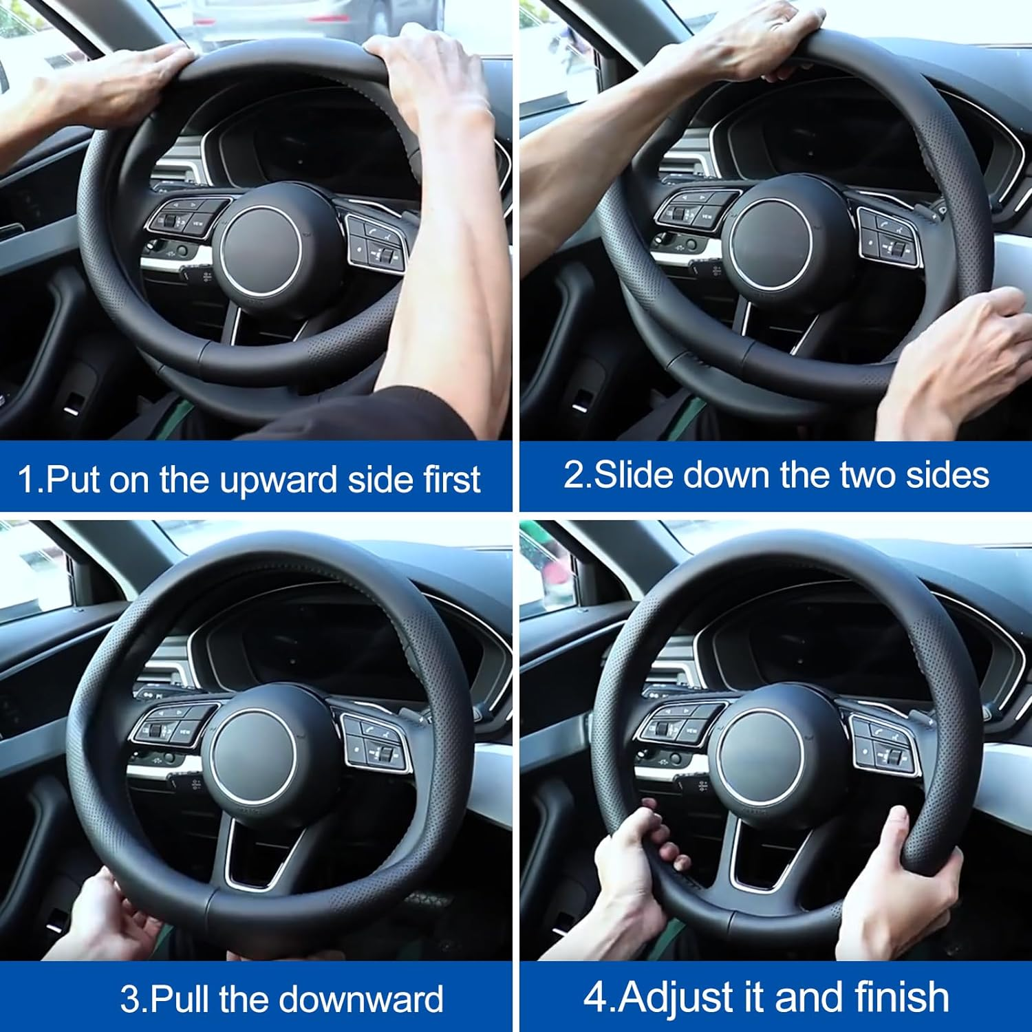 Car Steering Wheel Cover for Tesla Model 3 Highland 2025 2024 2023-2020/Model Y Juniper 2025 2024~2017, Non-Slip, Thin, Breathable, Odor-Free, Nappa Leather Full Surround Steering Wheel Covers image number 6