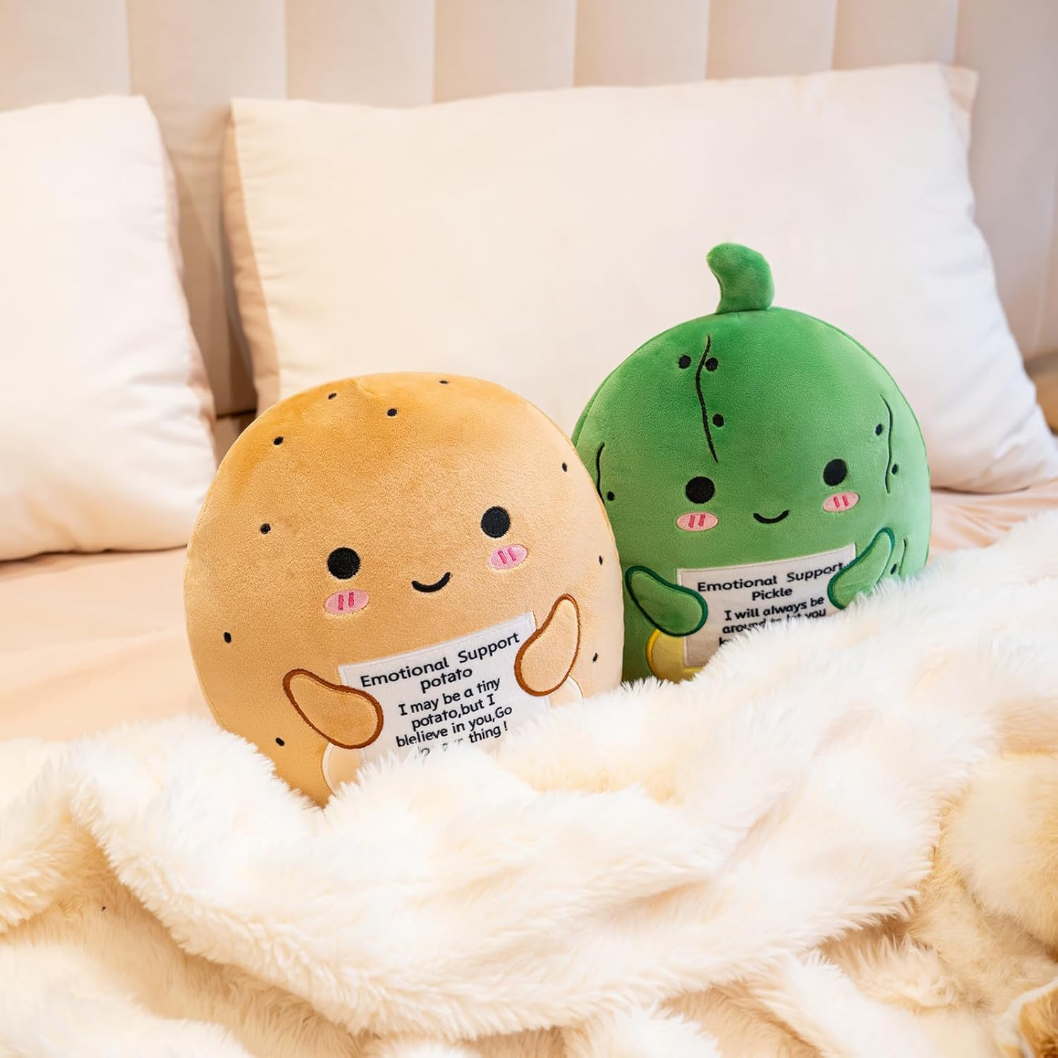 Xfrog Emotion Pickle Plush Emotional Support Plush with Positive Card Cute Cucumber Soft Toy Plush Pillow Gifts for Girls Boys 25 Cm
