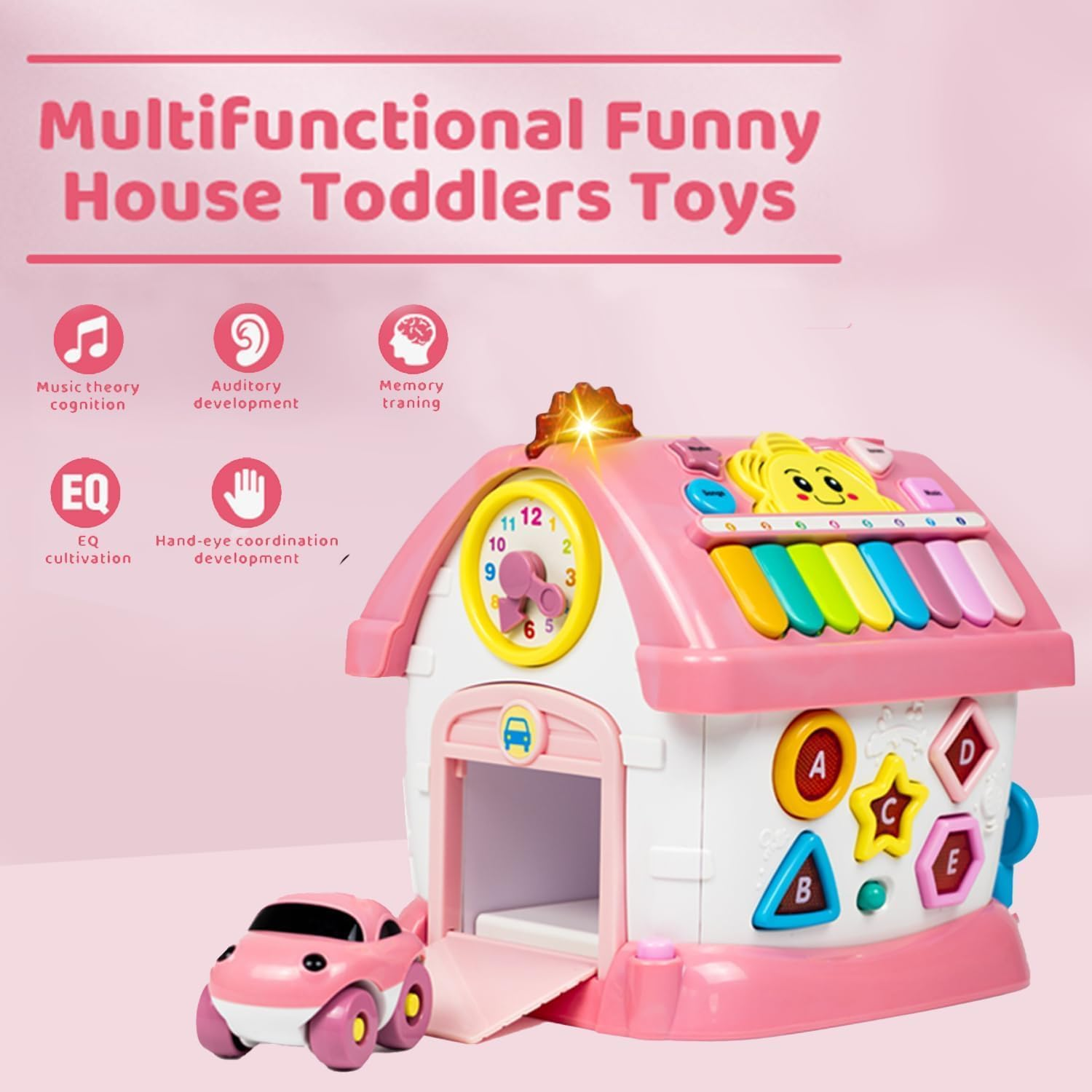Toys for 1+ Year Old Girls, Montessori Toddlers Toys with Sound/Lights/Music/Clock/Telephone/Car 8 in 1 Multi-Functional House, Early Educational Birthday Girl and Boy image number 3