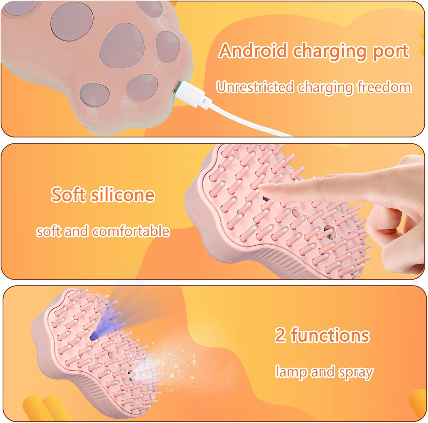 Oiuyamn 4-In-1 Cat Hair Removal Steam Brush, Silicone Cat Steam Brush with UV Light Steam Cat Brush for Massage/Grooming Pet Hair - Blue image number 3