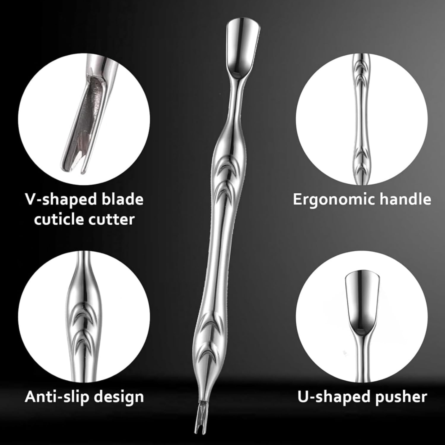 Suytvenxau Cuticle Pusher and Fork Tool 2 in 1 Nail Trimmer Stainless Steel Remover Cutter for Manicure Pedicure Nail Care image number 4