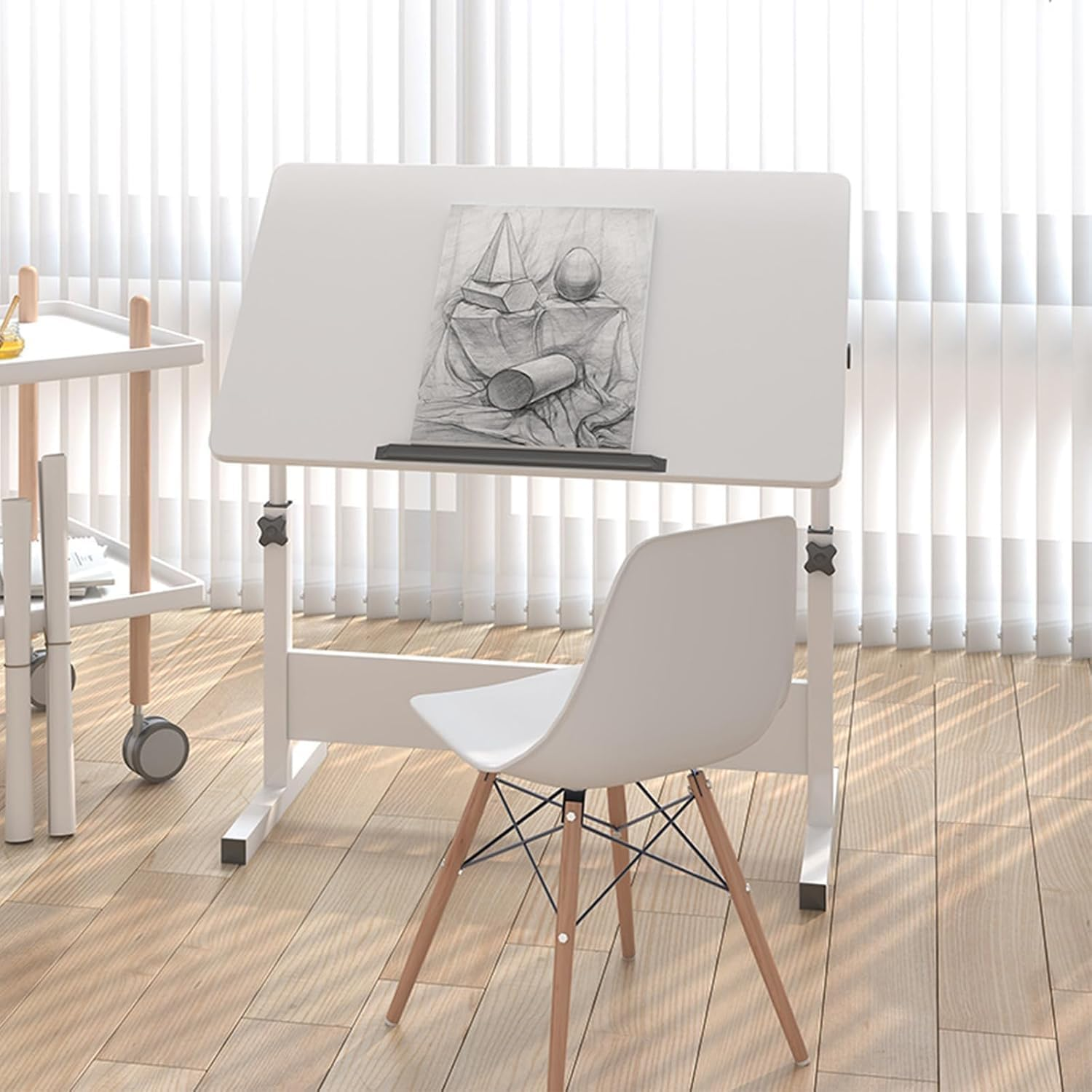 Small Standing Desk Adjustable Height, Yueme Mobile Stand up Desk with Wheels, 32 Inch Portable Rolling Desk Small Computer Desk, Portable Overbed Bedside Table End Table for Home Laptop Bed Sofa image number 3