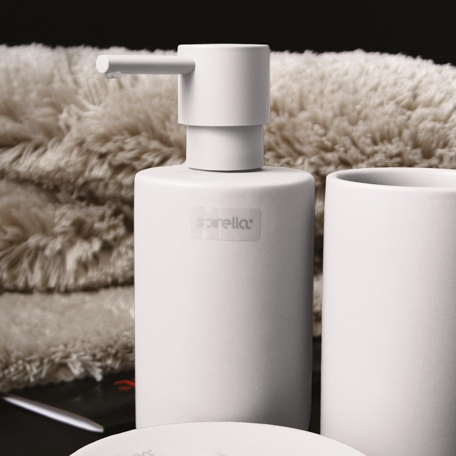 Spirella Soap Dispenser Tube, with Stainless Steel Pump, Liquid Soap Dispenser, Porcelain, 300 Ml, Long-Lasting and Robust, Matt White, White