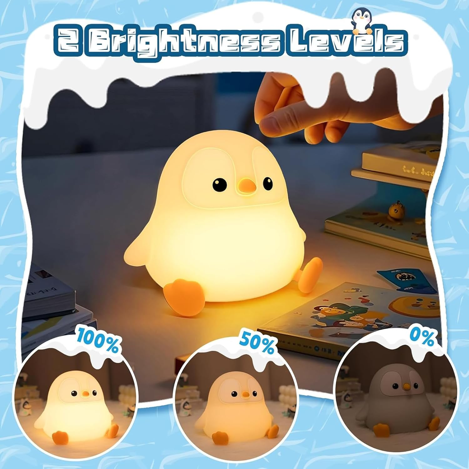 Penguin Night Light, Cute Animal Soft Silicone LED Touch Lamp with Dimmable and Timer, Portable Rechargeable Toddler Bedroom Bedside Table Decor, Birthday Xmas Gifts for Kid Baby Boy Girl image number 3