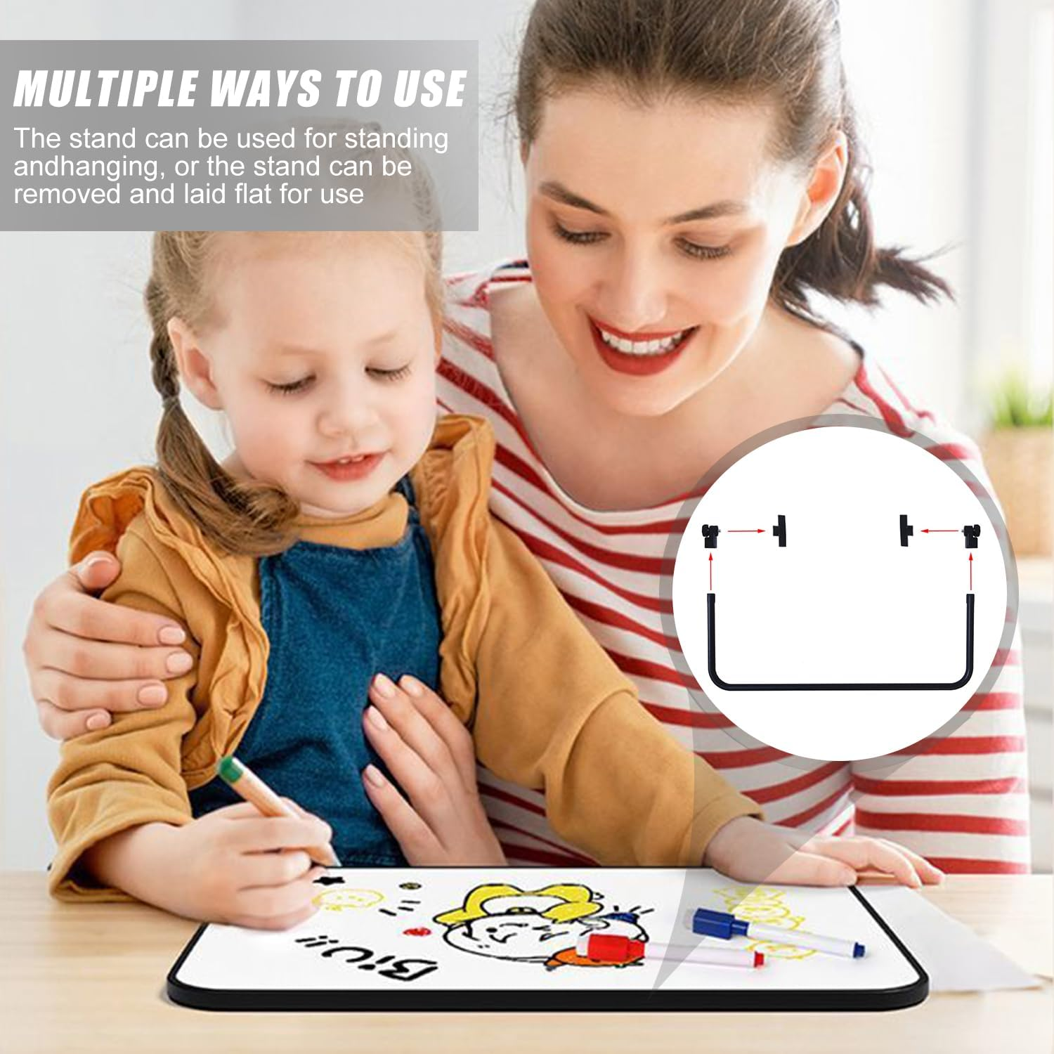 Magnetic Dry Erase Whiteboard with Stand, 42 X 30 Cm Double-Sided Desktop Small White Board Set, with 8 Markers, 4 Magnets and 1 Eraser, Portable Mini Whiteboard for Drawing, Office, Home, School - Silvery image number 2