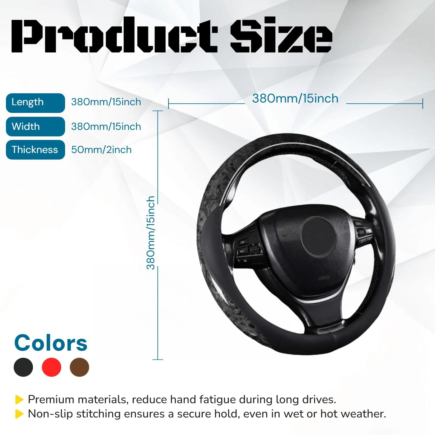 Car Steering Wheel Cover, Universal Ultra-Thin Carbon Fiber Covers Breathable,Anti-Slip, Safety, Soft, Heavy Duty for Men Women image number 5