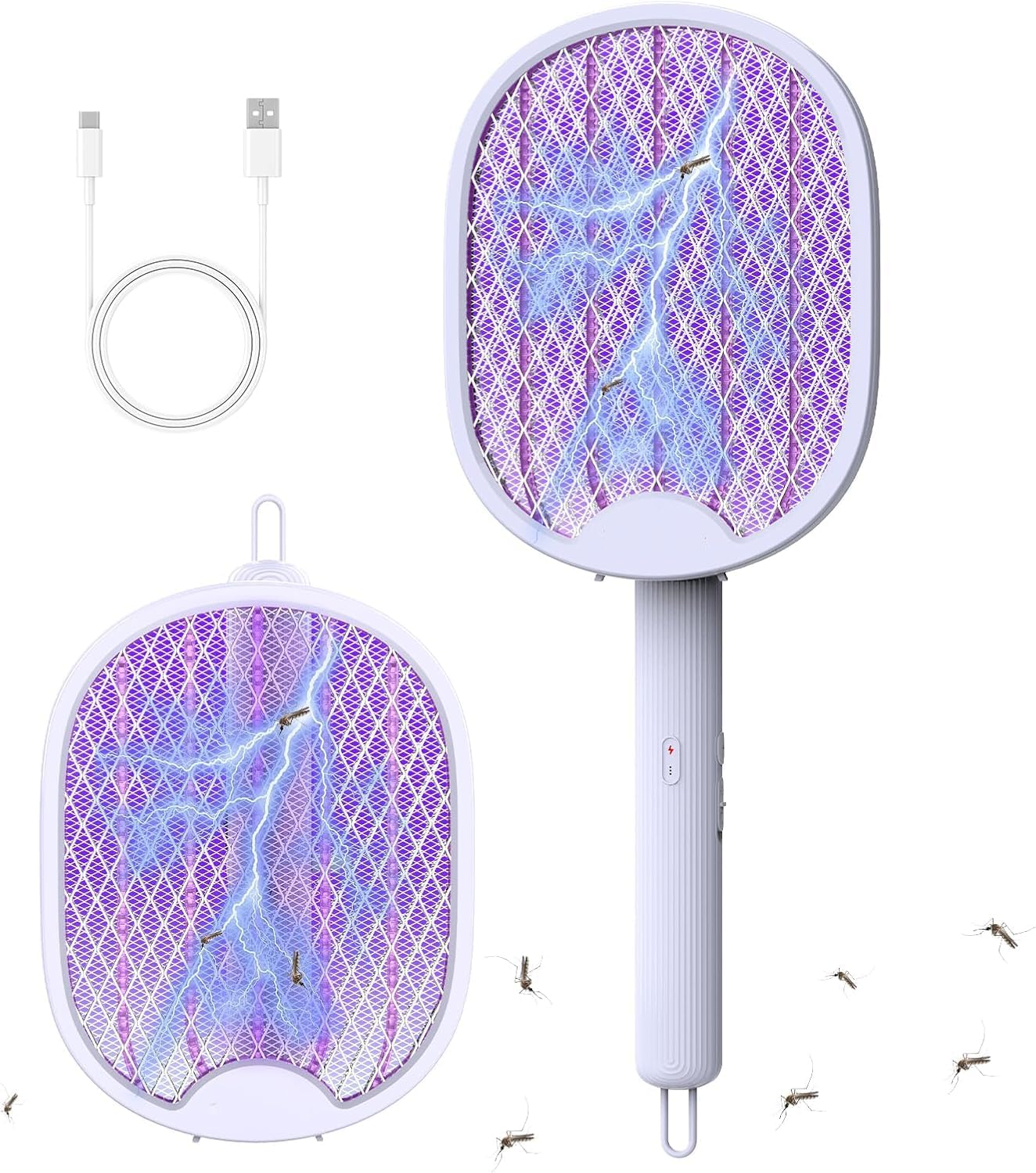 Mosquito Zapper Electric Fly Swatter, 3 in 1 Foldable 3000V Handheld Bug Zapper with USB Rechargeable Bug Zapper Racket Fly Killer Electric Fly Trap for Indoor and Outdoor