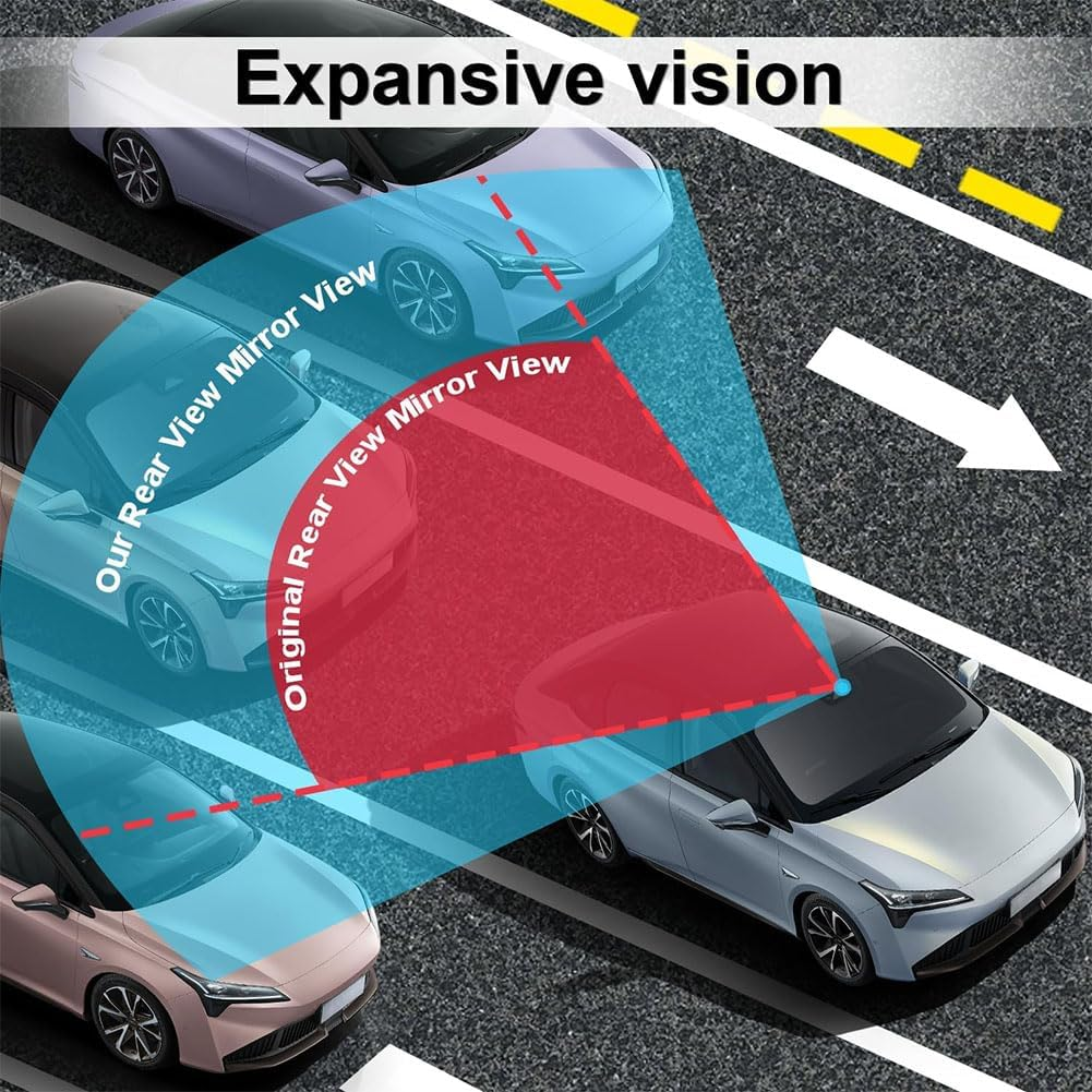 Rear View Mirror, Universal 11.4 Inch Interior Clip on Panoramic Convex Mirrors, HD anti Glare Wide Angle and Reduce Blind Spots, Extended Rear View Mirror for Cars, Suvs, Trucks, Vehicles image number 5
