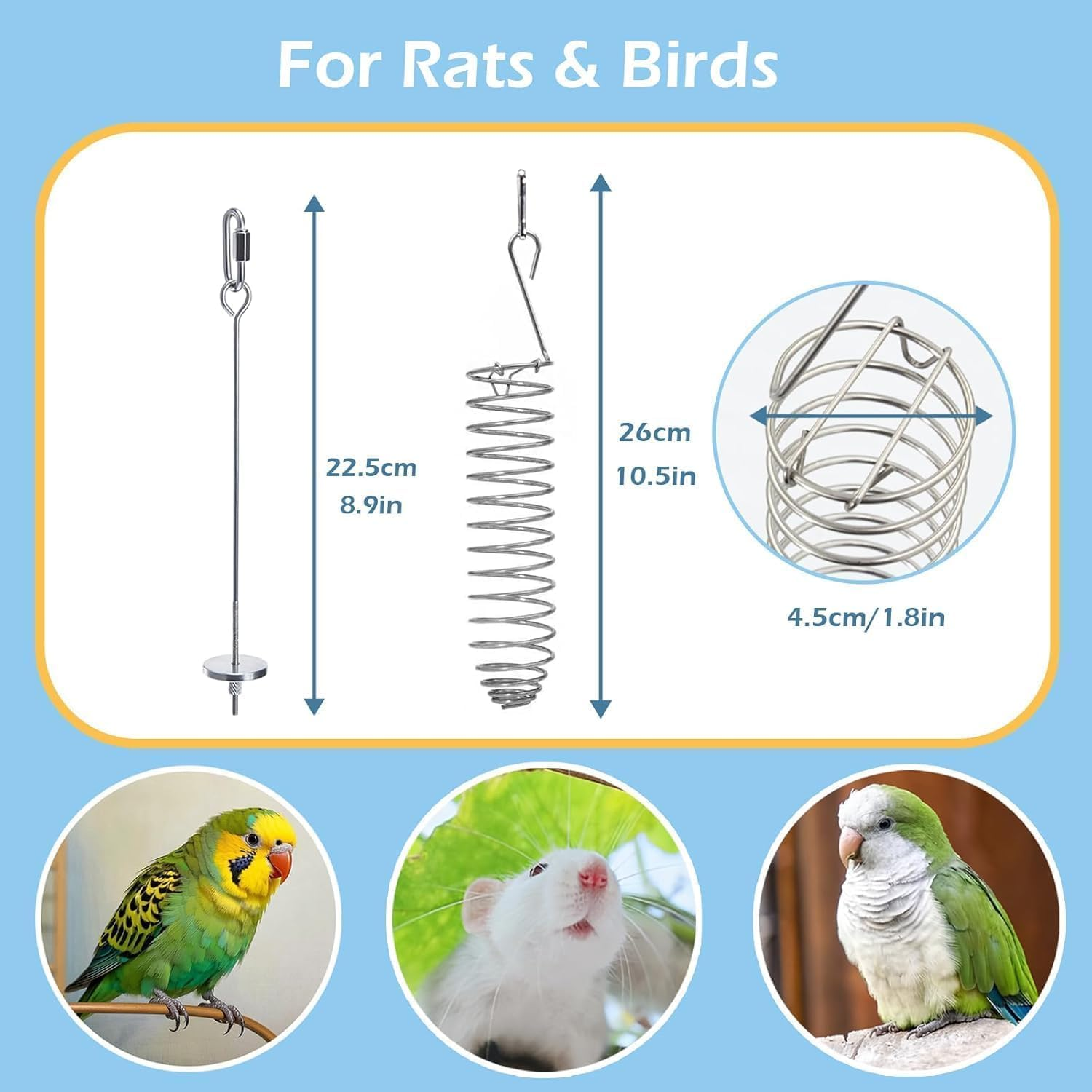 Rat Enrichment Toy, 304 Stainless Steel Rat Feeding Toy for Fruit, Vegetable Holder, Ornamental Rat Cage Accessories, Puzzle Toy, Hanging Rodent Toy, Slow Feeding, Bird Food image number 4