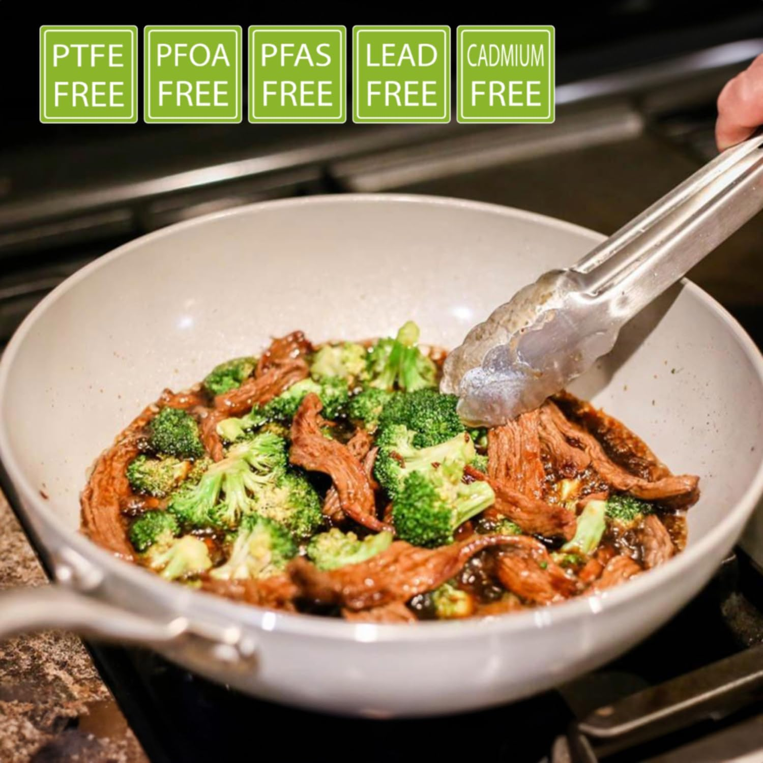 TECHEF Ceraterra 12 Ceramic Nonstick Wok/Stir-Fry Pan, (PTFE and Pfoa Free Ceramic Exterior & Interior), Made in Korea (12-In) image number 4