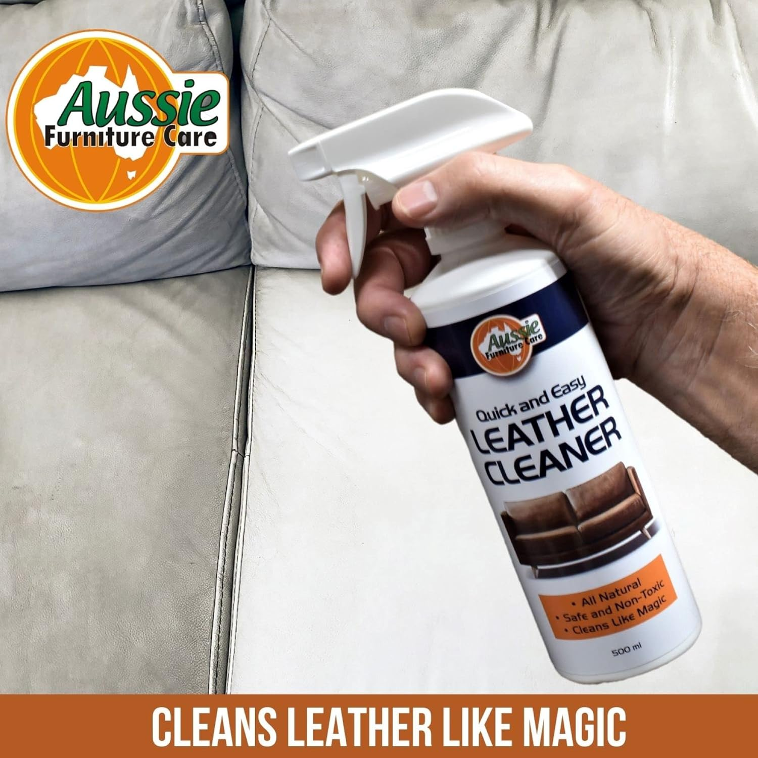Leather Cleaner by Aussie Furniture Care: the Best Leather Cleaner for Leather Furniture, Car Seats, Apparel and Accessories 500Ml Easy to Use 100% Natural Australian Made image number 3