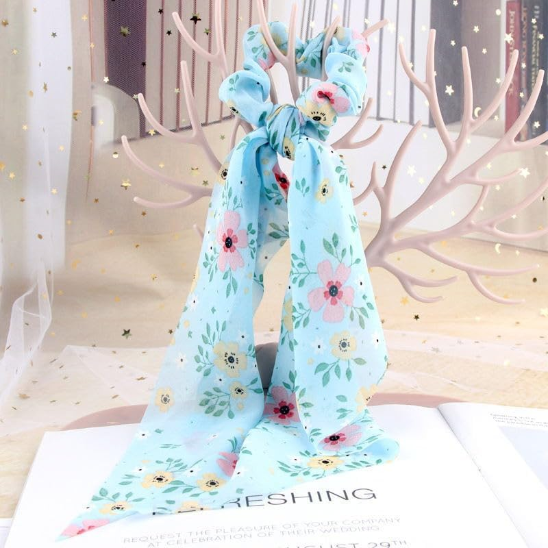 LALOCAPEYO Hair Scarf Scrunchies for Women, 3Pcs Floral Bow Hair Scrunchies, Elastic Hair Scarf Hair Ties, Hair Ribbon Scarf Scrunchies, Ponytail Holder for Women, Hair Accessories for Girls image number 2
