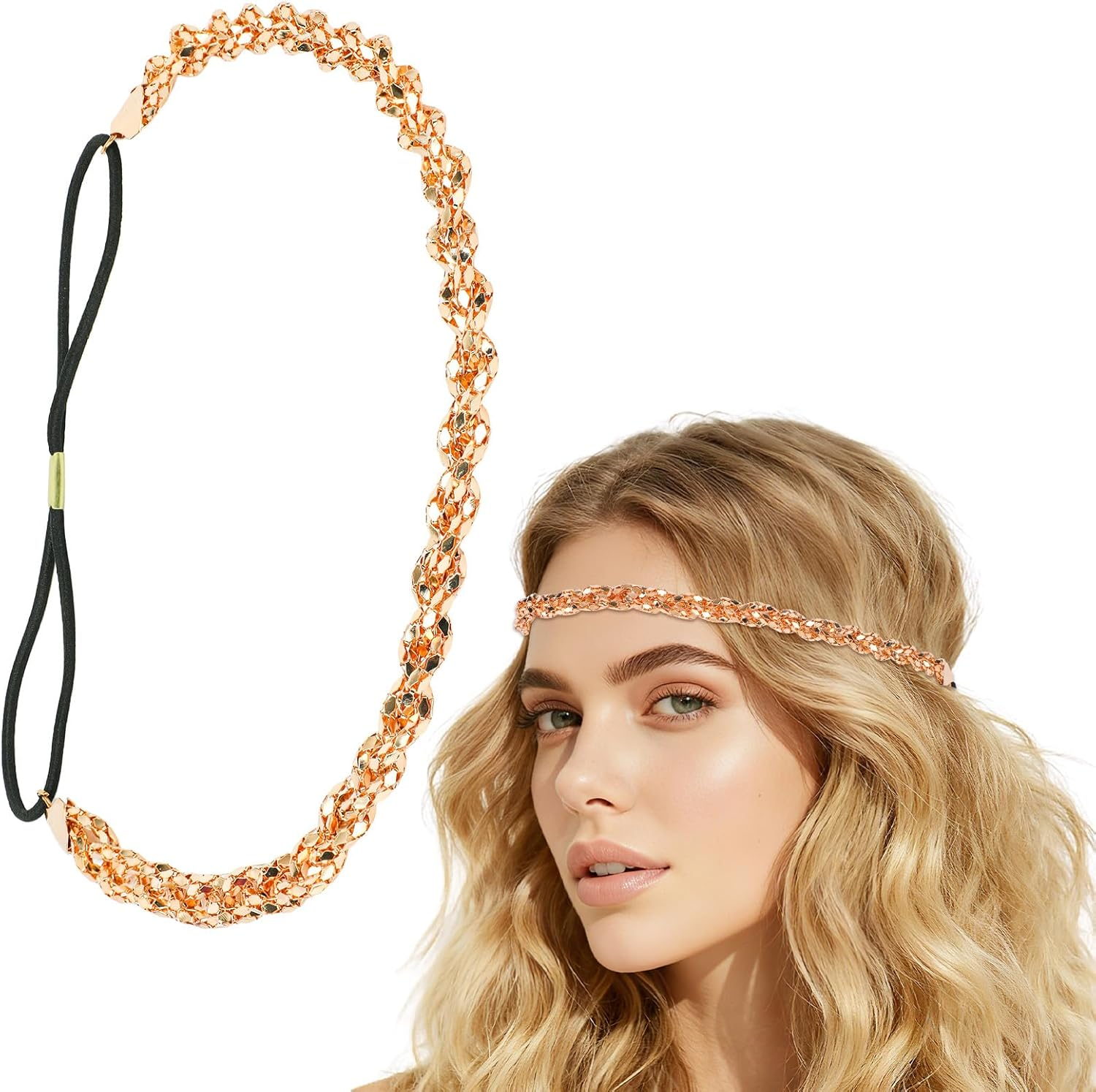 Gold Headpiece for Women, Gold Head Chain Jewelry Stylish Circlet Headpiece for Women Girls Festival Prom Party image number 5