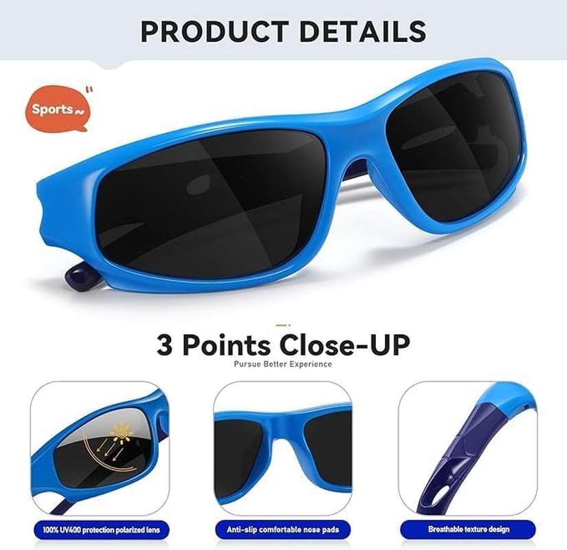 Flexible Kids Sunglasses Polarized Sports Sun Glasses Girls Boys Cycling Shades with Straps UV400 Protection Eyewear for Age 3-10
