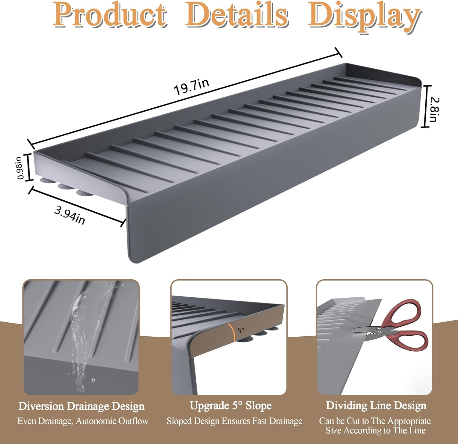 Silicone Sink Edge Protector, Sink Protectors for Kitchen Sink Splash Guard Stainless Steel, Granite, Quartz Countertop Protector for Kitchen and Bathtub Sink (Gray) image number 4