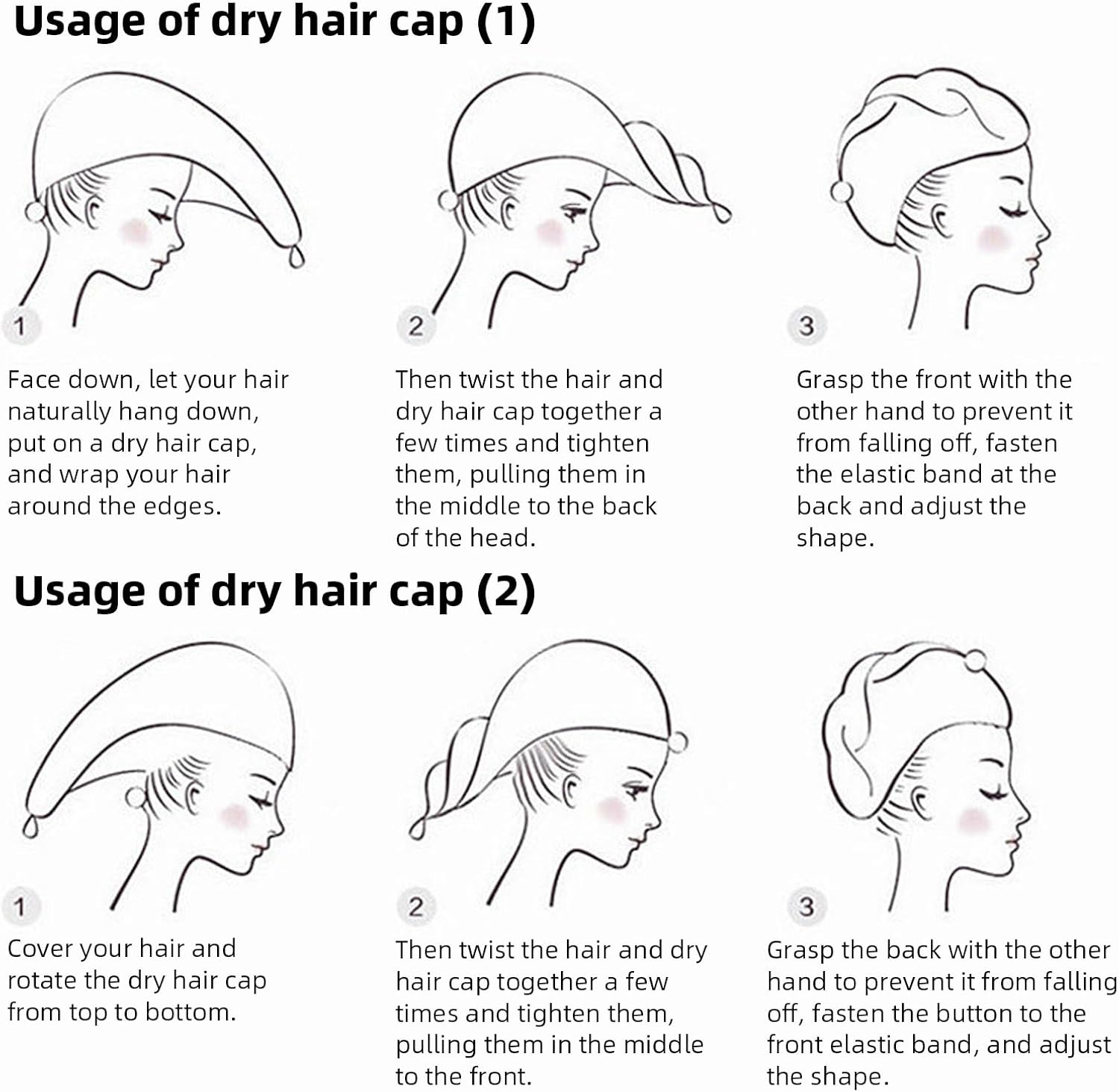 Hzqzaoan 2Pcs Fast Dry Microfibre Hair Towel - Hair Towel Wrap for Women | Super Absorbent Microfiber Towel with Button for Quick Drying & Gentle Hair Care (Pink+White/Pink+Lavender Stripes)