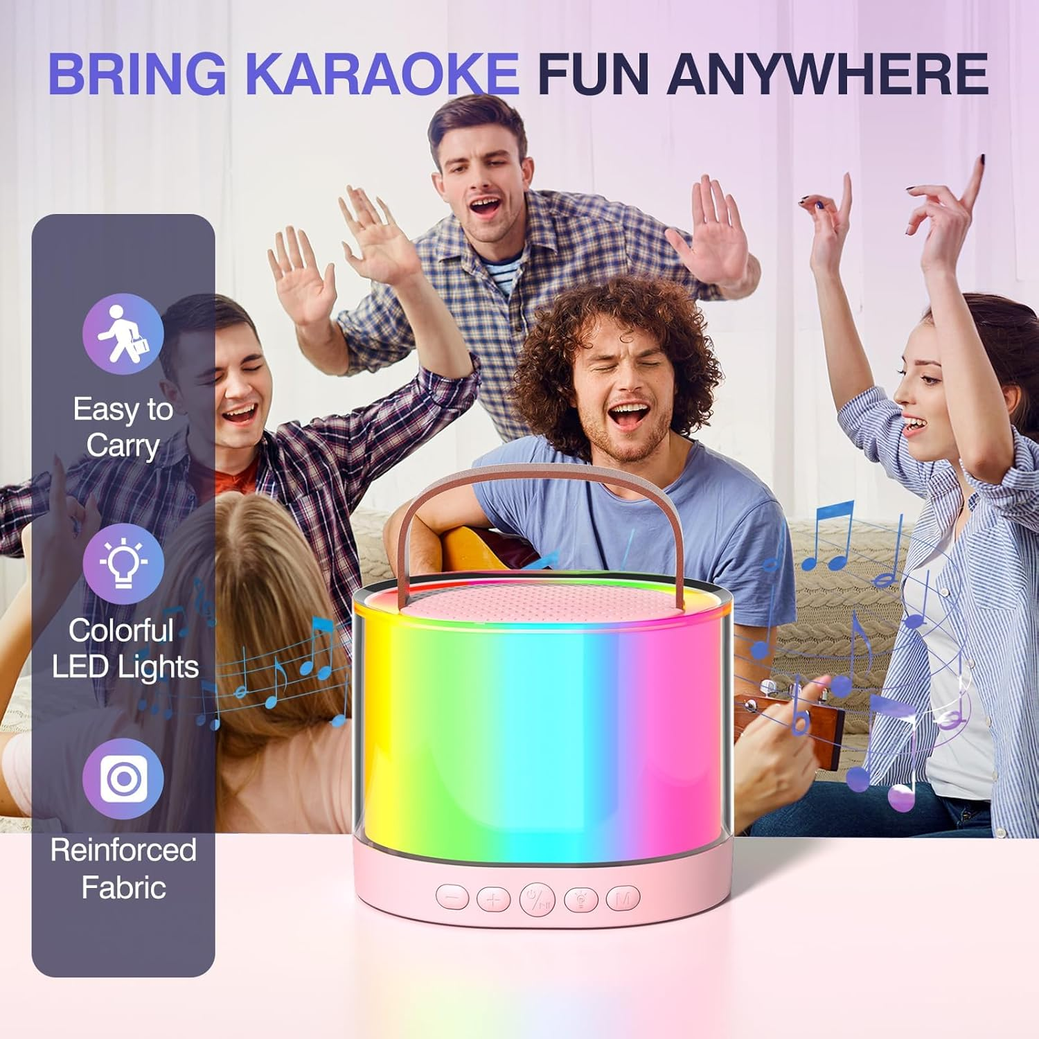 Portable Karaoke Machine with 2 Wireless Microphone, Mini Bluetooth Speaker for Adullts and Kids, Valentines Day Gifts Back to School Gifts image number 2
