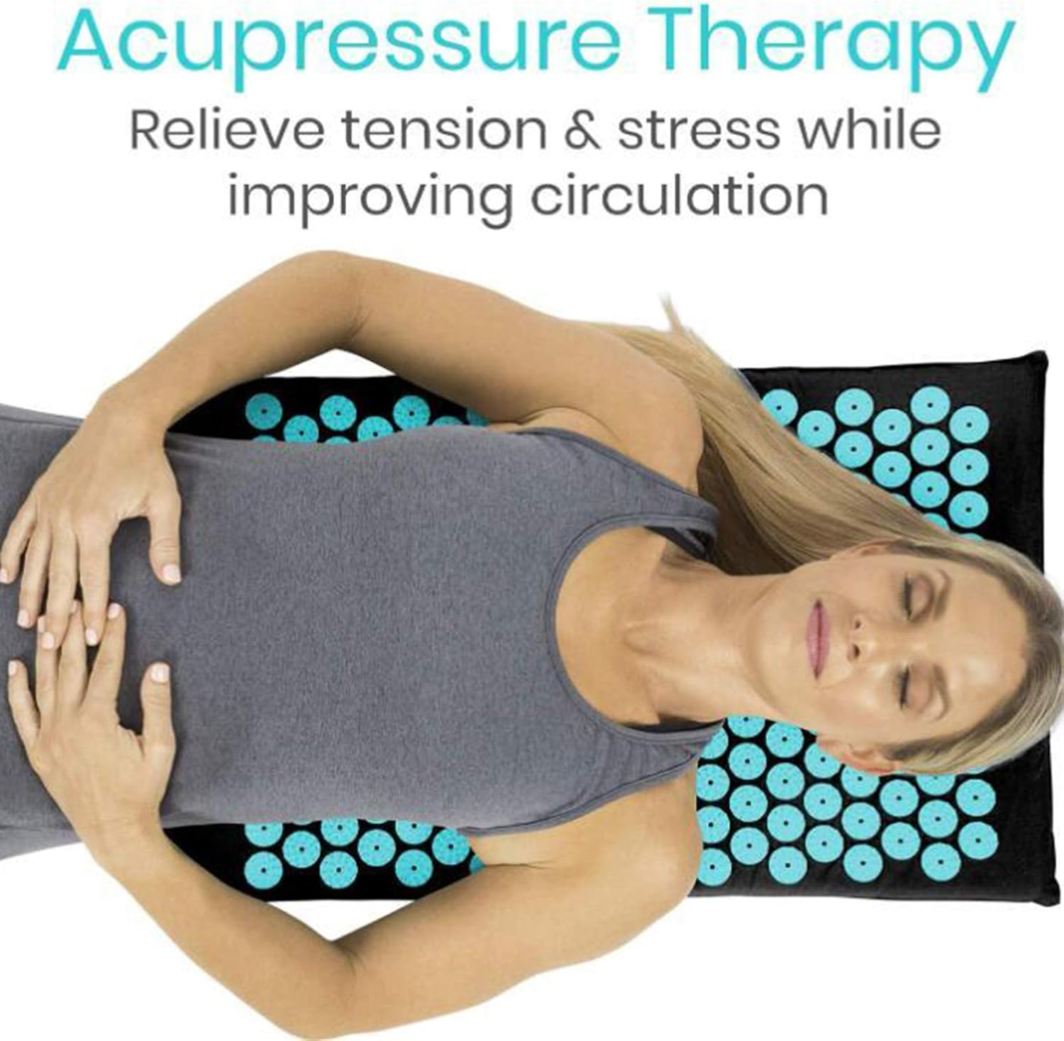 Abbraccia Acupressure Body Mat and Pillow Set, for Neck, Upper and Lower Back Pain Relief at Home - Black image number 1