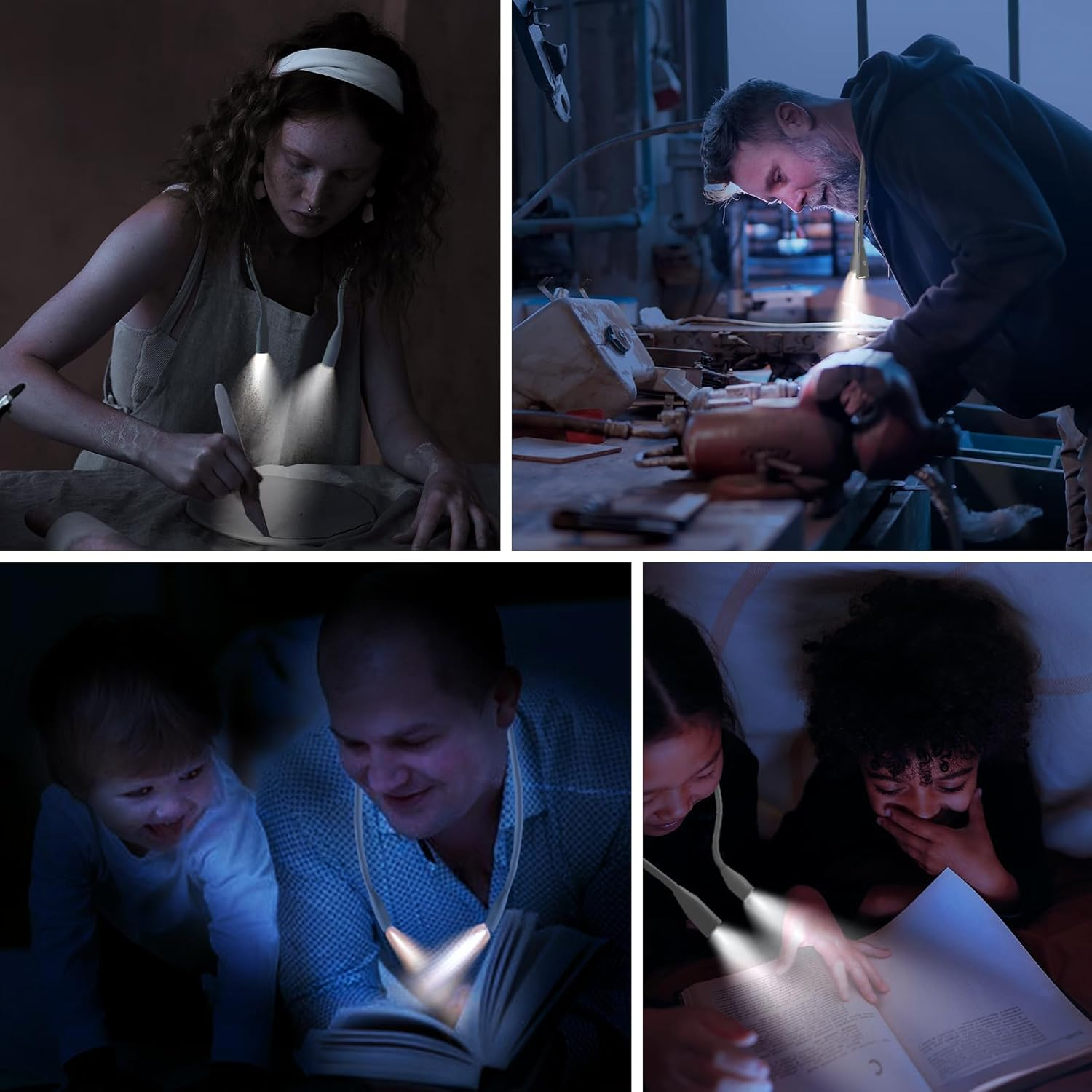 TINYOUTH White Neck Lamp for Reading, 1000Mah USB Rechargeable Book Neck Light Knitting Light with 3 Light Modes Stepless Dimming for Fishing Repairing Sewing Craftwork Crocheting image number 5