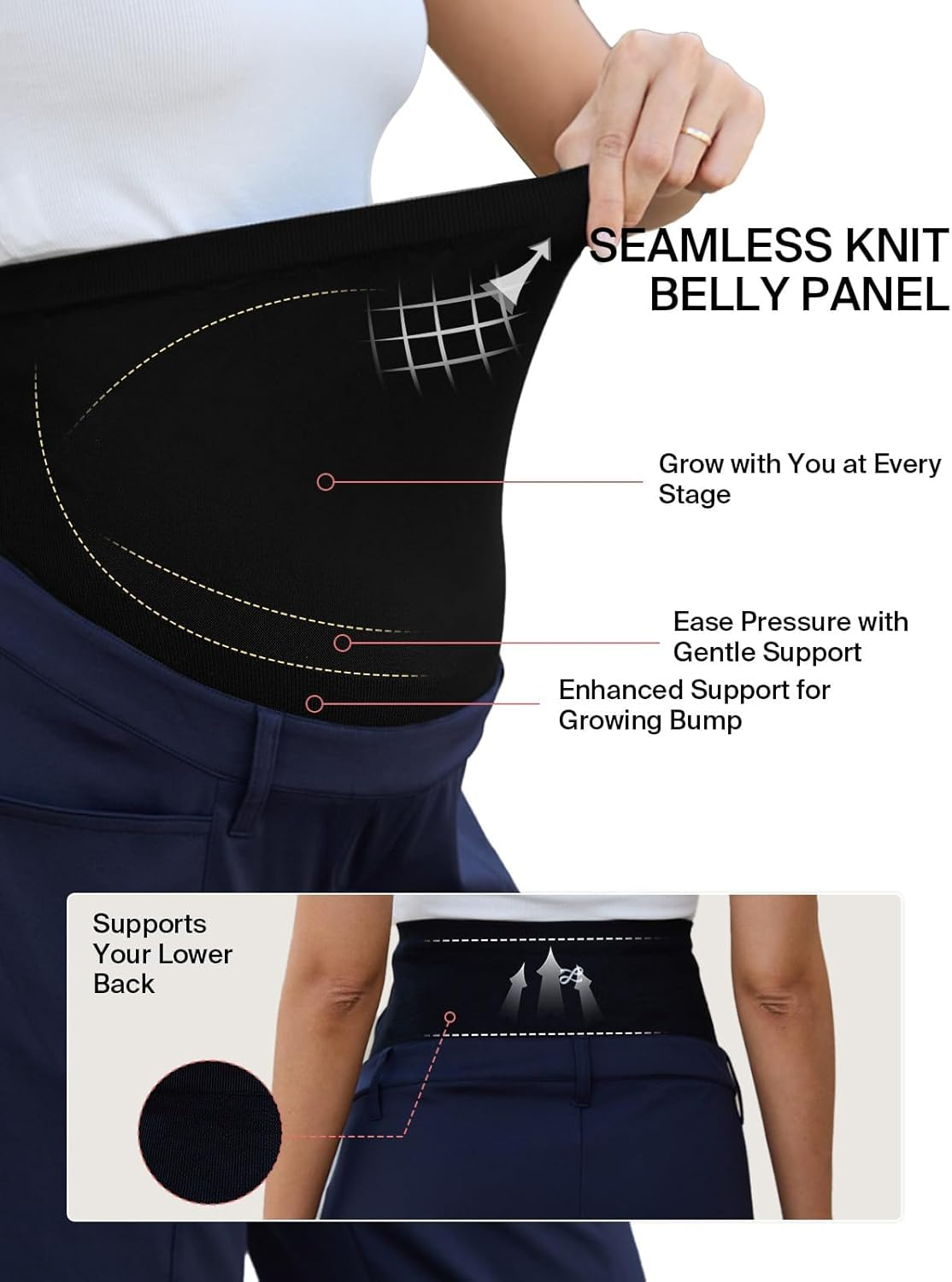 Ecavus Women'S Maternity Pants over Belly Skinny Stretchy Work Pants for Women Pregnancy Wide Leg Trousers with Pockets image number 6