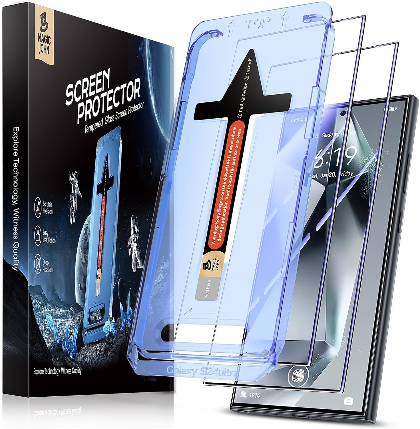 MAGIC JOHN 2 Pack for Samsung Galaxy S24 Ultra Tempered Glass Screen Protector, Auto Dust-Elimination Installation, Bubble Free, HD Clear, Easy Installation image number 6