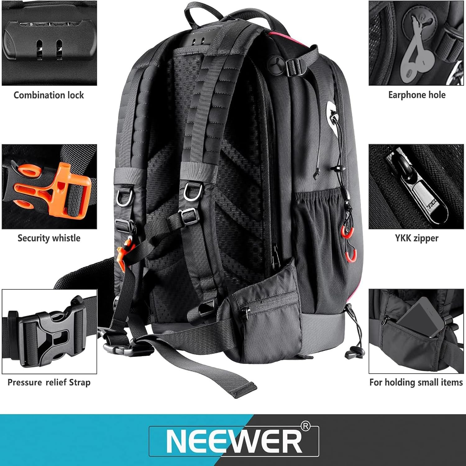 Neewer Pro Camera Case Waterproof Shockproof Adjustable Padded Camera Backpack Bag with anti Theft Lock for DSLR, Compatible with DJI Phantom 1 2 3 Drone Tripods Flash Lens Accessories image number 3