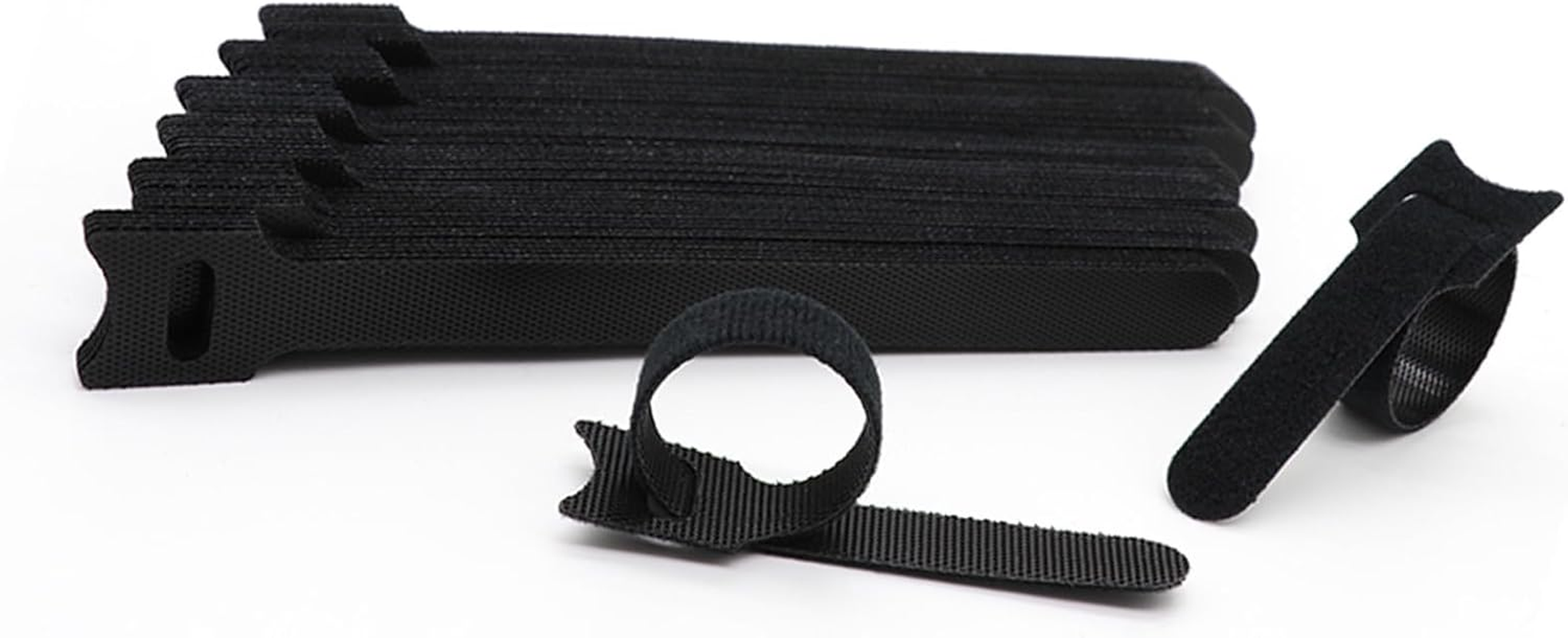 100 Pcs Reusable Cable Ties, T-Type Adjustable Hook & Loop Fastener Straps, Cable Management Straps for Electrical Cable & Wire Organizer (Black, 150Mm X 12Mm) image number 1