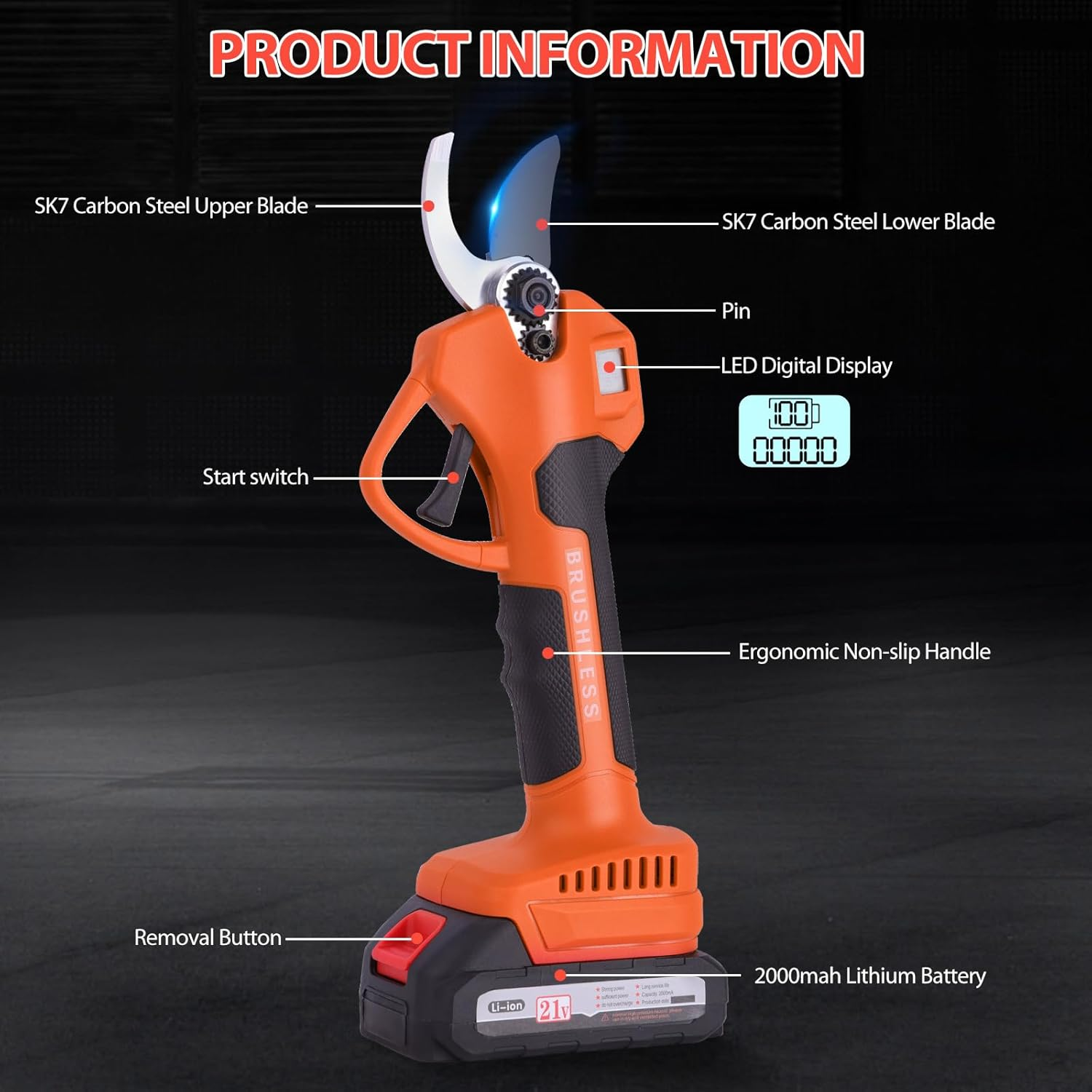 Electric Pruning Shears, Portable Cordless Electric Secateurs for Makita Battery, 30Mm (1.2Inch) Cutting Diameter with 2X Rechargeable 2AH Battery & 2X Blade, for Gardening Tree Pruning image number 2