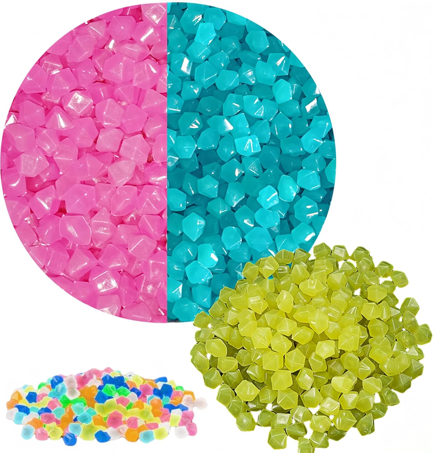 Glow Rocks, Decoration in the Dark Luminous Stones, 300 Pcs Glow Pebble for Walkways, Garden, Yard, Aquarium, Fish Tank, Lawn, Indoor and Outdoor Decor (Contains 3 Colors)