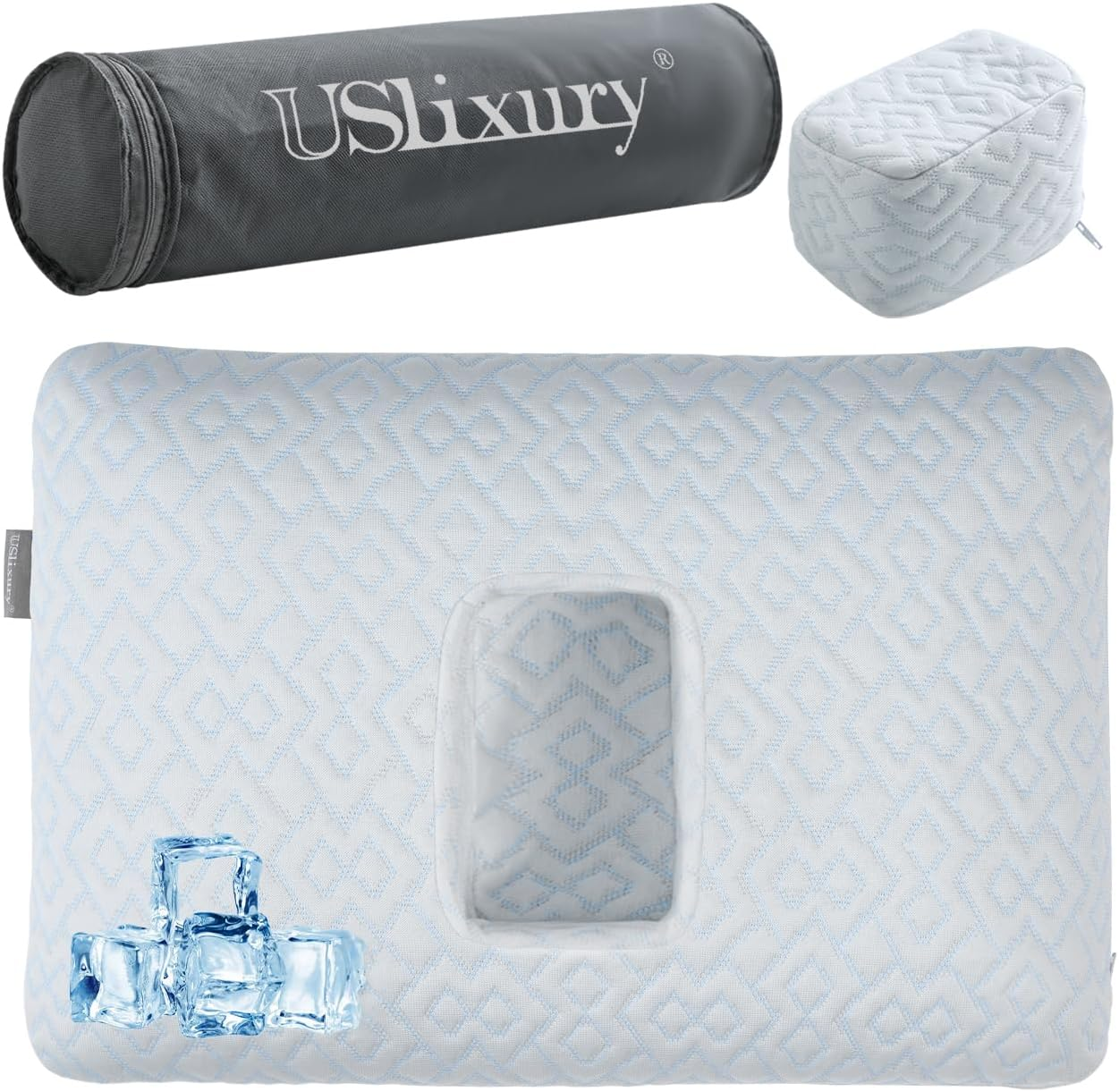 Uslixury Ear Piercing Pillow - Extra Foam Plug, Larger Off-Centered Hole, Soft Certipur-Us Memory Foam for Side Sleepers, Cool Pillowcase image number 6