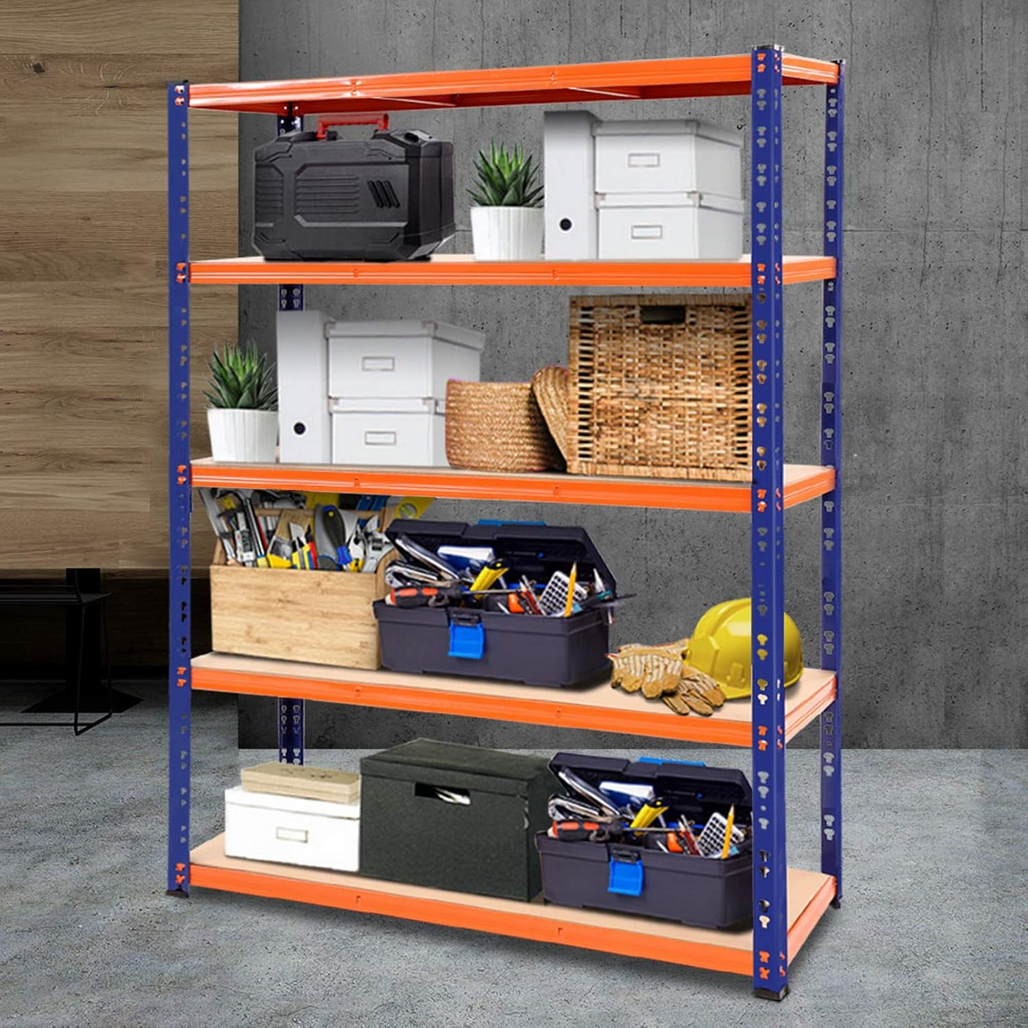Giantz 1.8M X 1.2M Garage Shelving, Warehouse Racking System Rack Storage Shelves Industrial Commercial Organize Capacity, 5 Steel Metal Adjustable 1000KG Assembly Easy Orange&Blue image number 4