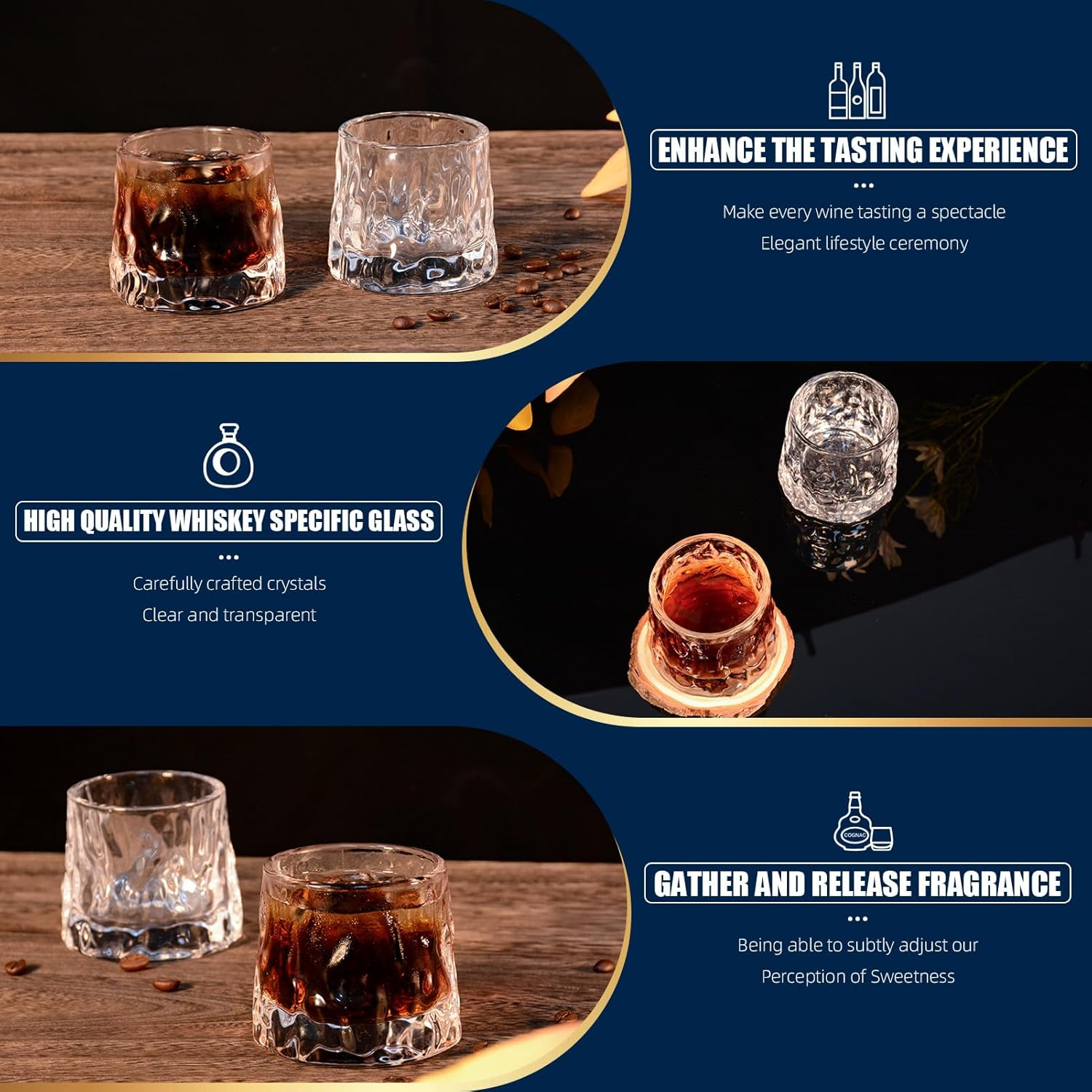 Whiskey Glasses Set of 4, Whiskey Glass Gift Set for Men, 5.5 Oz Old Fashioned Crystal Bourbon Glass Rocks Glass Cocktail Tumbler Glasses Set image number 5