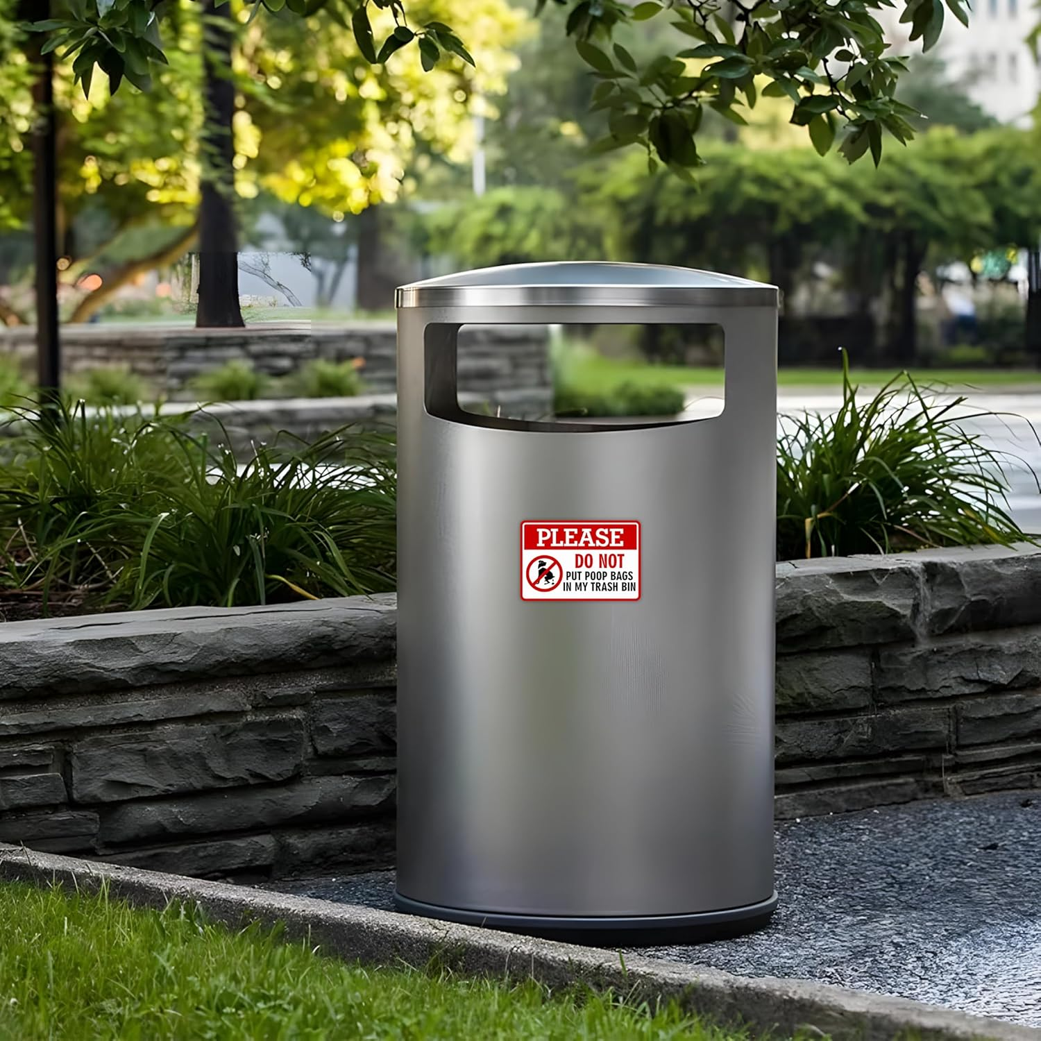 2PCS Please Do Not Dispose Poop Bags in This Trash Bin Stickers, Self-Adhesive Weatherproof Do Not Throw Dog Poop Bag in the Trash Sign, Trash Can Stickers for House，Yard，Restaurant（5.9" X 3.9"） image number 5