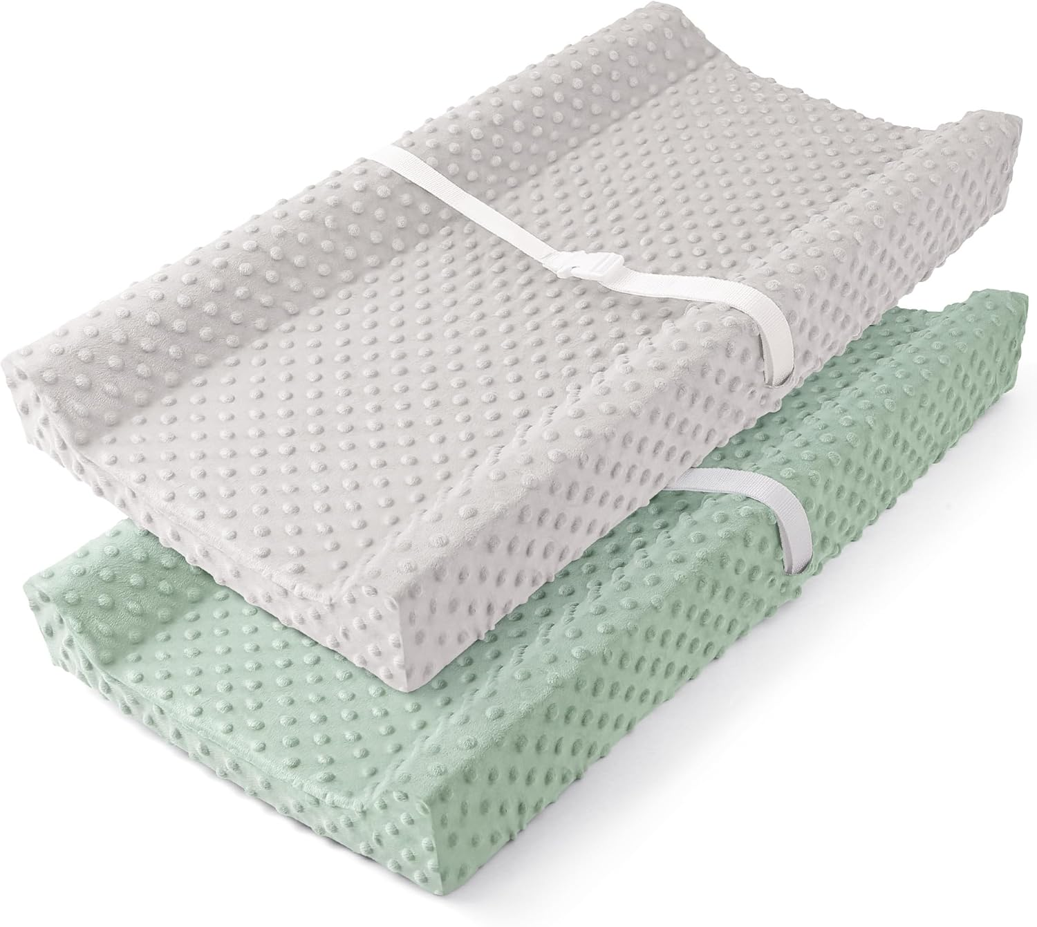 Susurration 2Pack Changing Pad Covers Super Soft Minky Dots Plush Changing Table Covers 33X17X7In Breathable Changing Pad Sheets for Unisex Baby Girls and Boys(Grey&Green)
