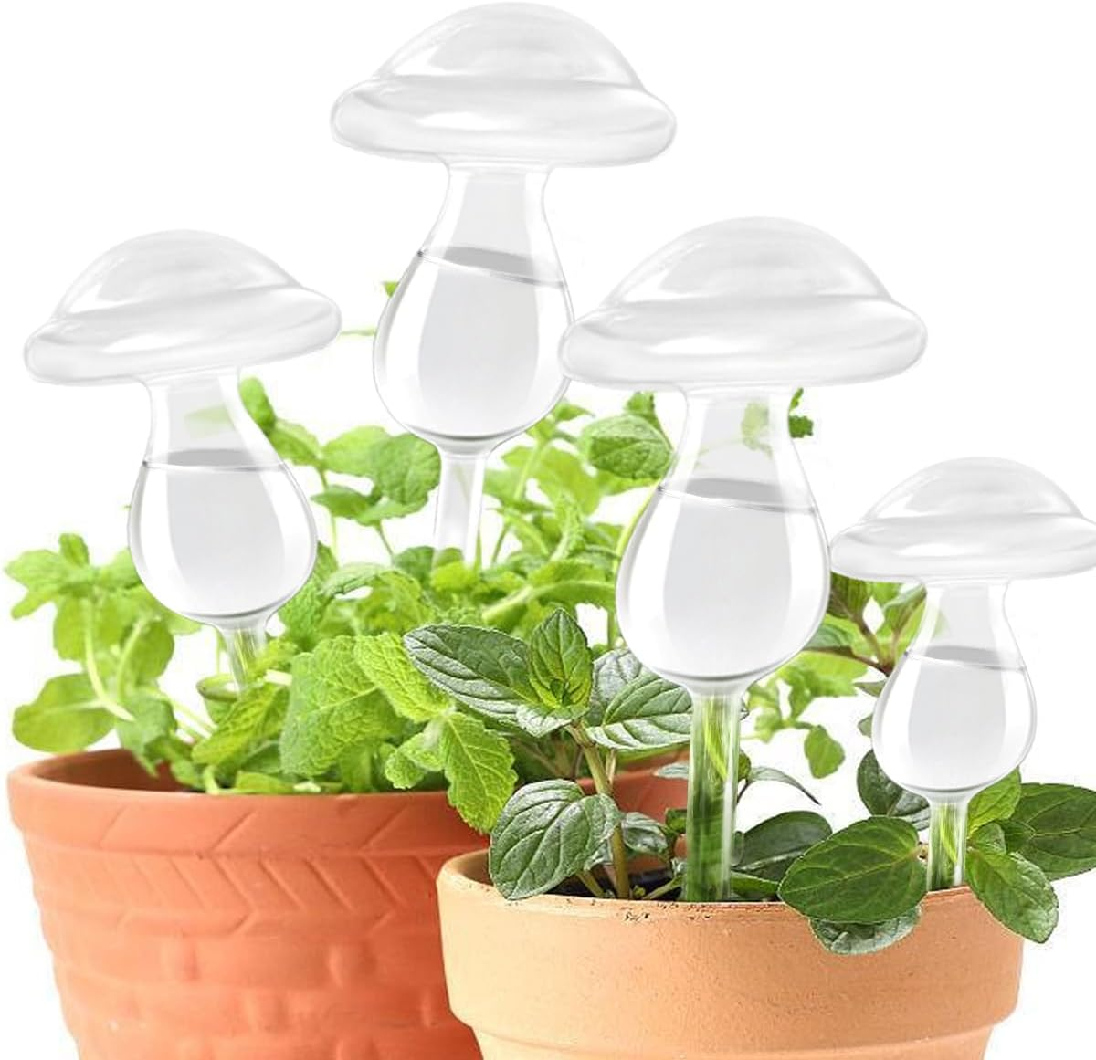 E-Feilai Hight-Class Texture Mushroom Plant Waterer for Gift, Automatic Irrigation Device for Vacations,Glass Watering Globe,Plant Self-Watering Spikes Stakes for Indoor Outdoor Plants (2, Colorful) - 4, Clear image number 7