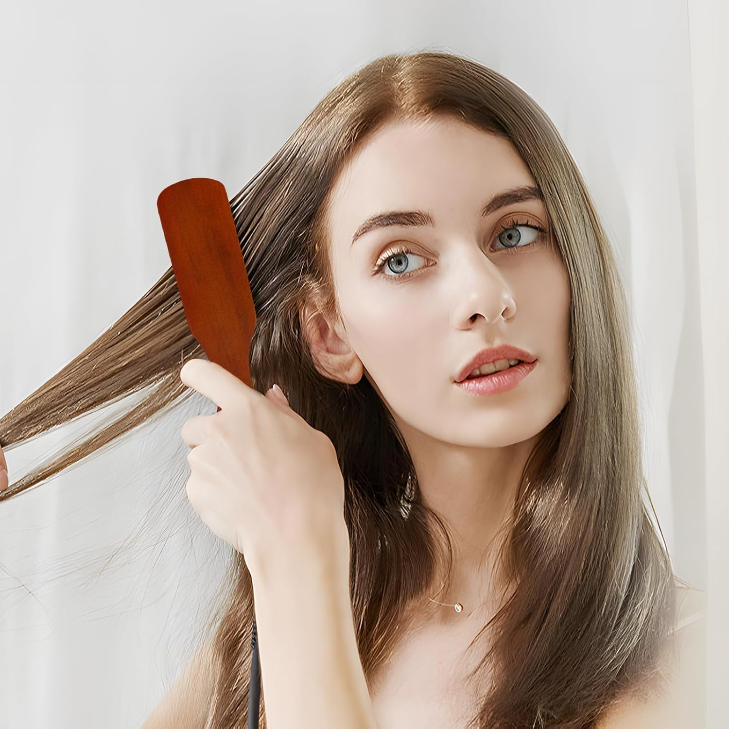 4Pcs Slick Back Hair Brushes Boar Bristle Hair Brush with Crescent Comb and Eyebrow Comb, Wooden Handle Bristle Slick Back Teasing Boar Bristle Sleek Styling Hair Brush image number 2