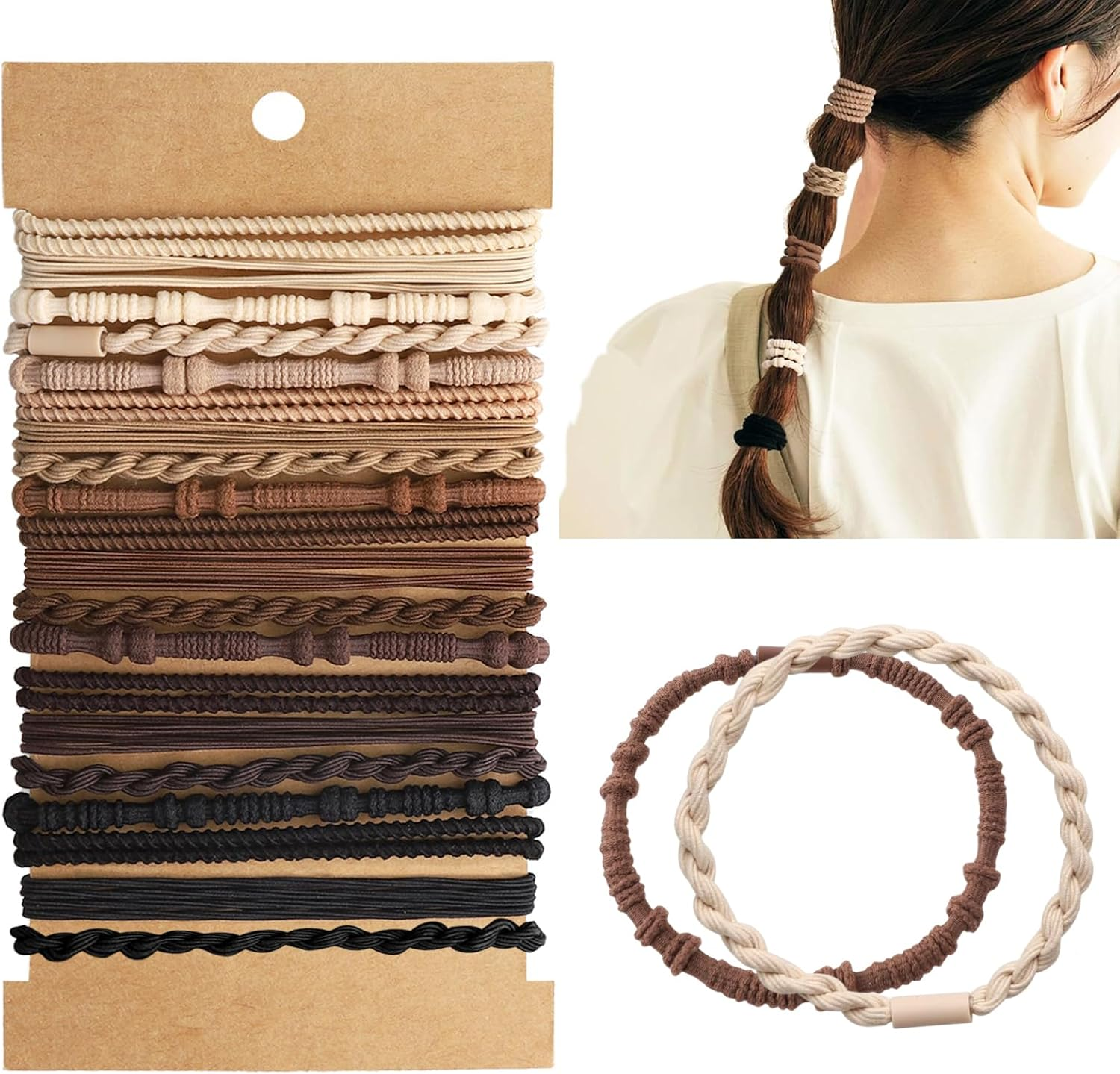 Scrunchies, Elastic Hair Bands, Pack of 20, Boho Hair Bobbles Bracelets, Braided Hair Bands, Elastic Hair Scrunchies for Women and Girls, Thin Hair, Curly Hair, Heavy, Long Hair image number 4