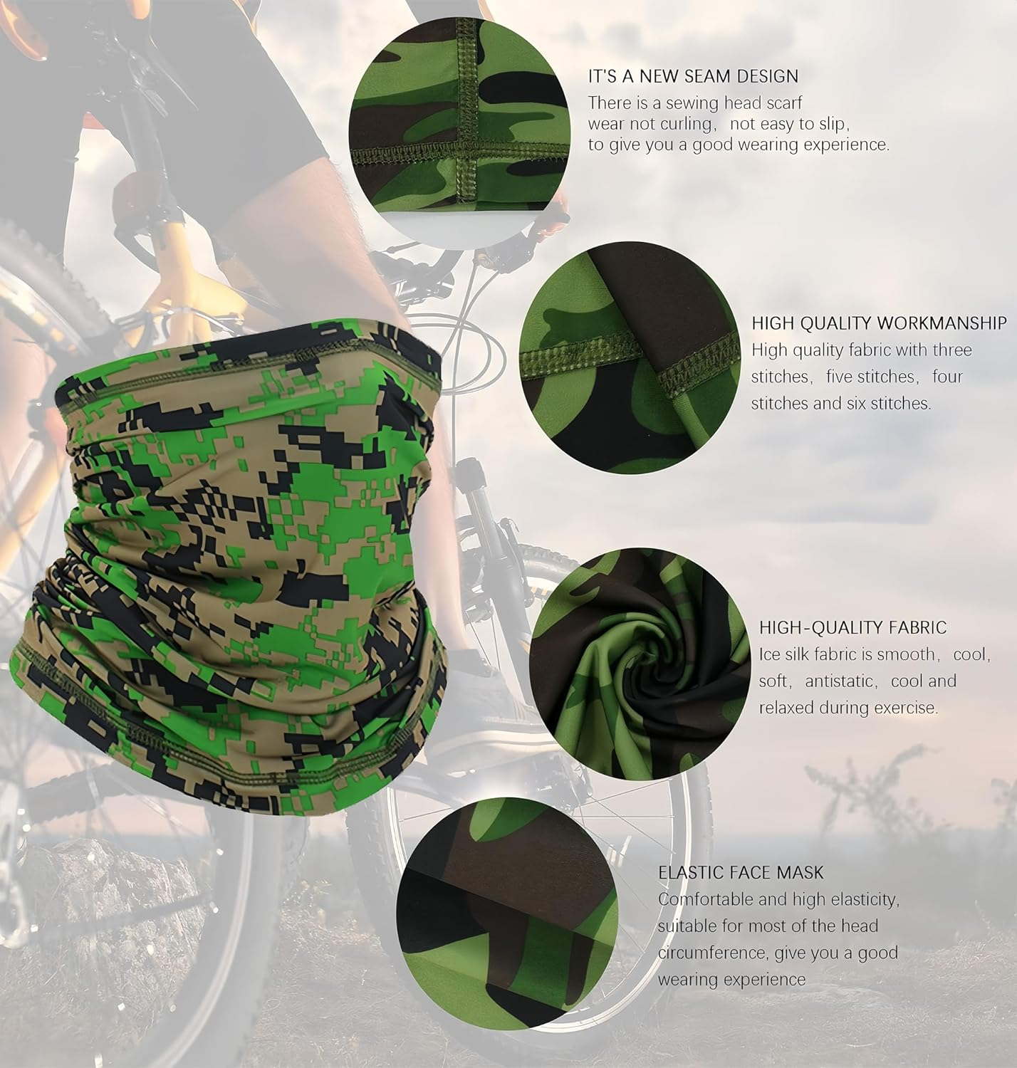 YBVABE Neck Gaiter, Multifunction Headwear Bandana Face Masks, Elastic Ice Silk Outdoor Tube Scarf, UV Resistance Cooling Breathable Face Cover Scarf for Men Women Sports - Cycling Hiking Fishing image number 2