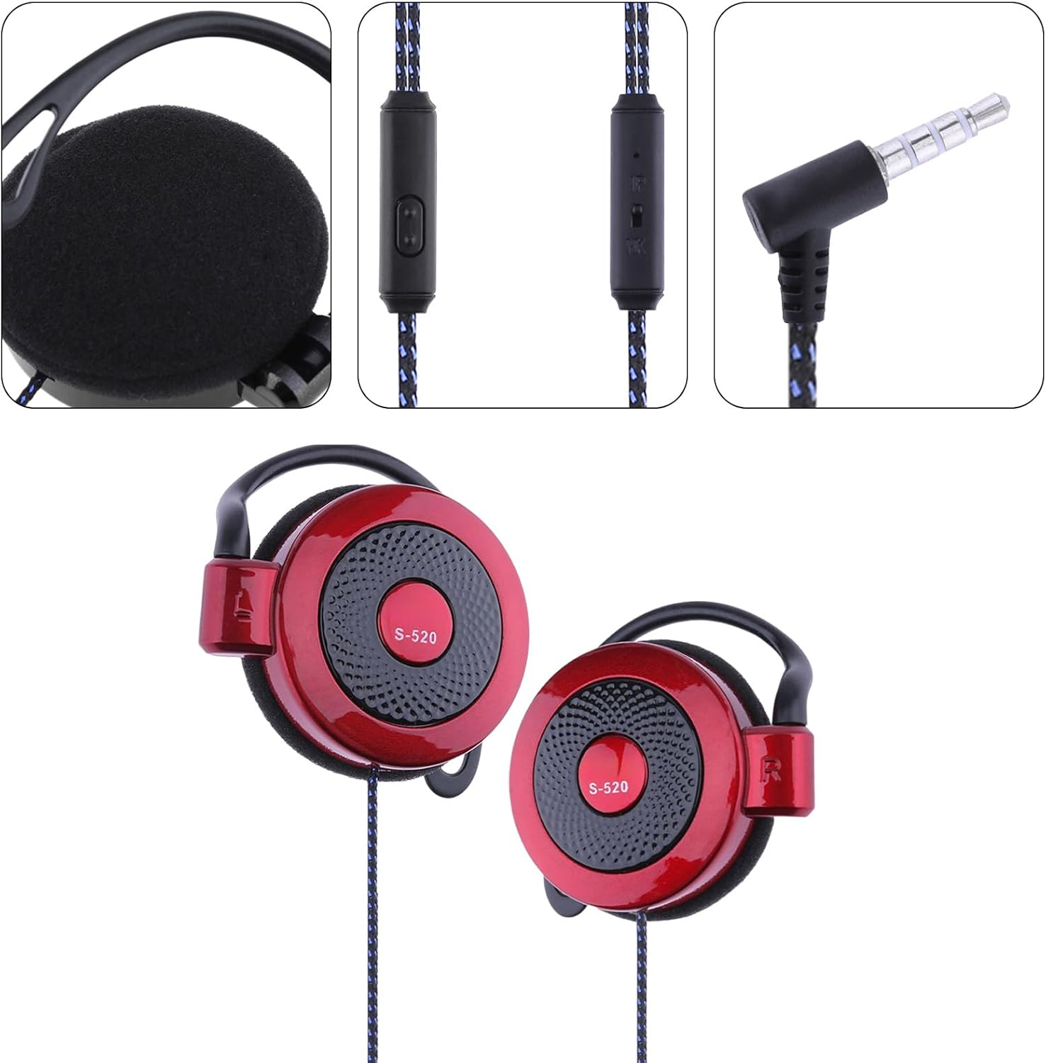 Wired Clip Earphones - Clip Type Earphones Wired, Clip on Earphones Wired | 3.5Mm Ear Hook Type Stereo Sports Earbuds, Mobile Phone Accessories Headphones Running Workout Jogging Hiking - Black image number 3