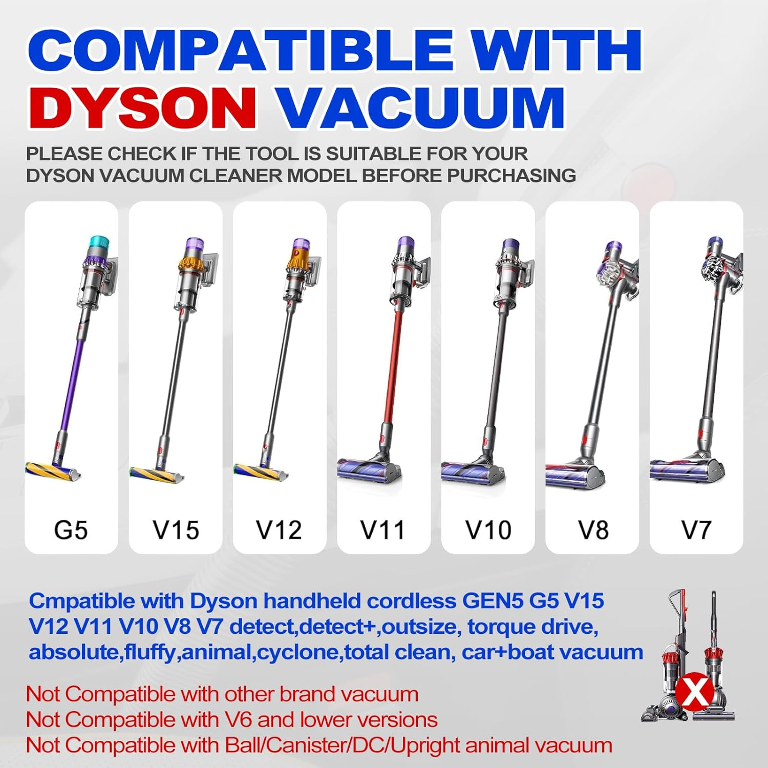 6 Pieces Vacuum Cleaner Accessories Compatible with Dyson V7 V8 V10 V11 V12 V15 Vacuum Attachment Kit Absolute Detect Cyclone Fluffy Mattress Outsize Cleaner Replacement Brush Tools image number 6