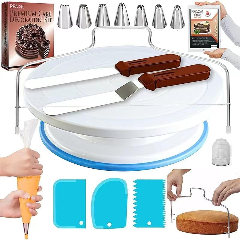 35 Pcs Cake Decorating Supplies Kit, Cake Decorating Set with Cake Turntable, 13 Icing Piping Tips, 2 Spatulas, 3 Icing Comb Scraper, 20 Piping Bags, and 1 Coupler for Baking,1 Leveler 1 Brush image number 2