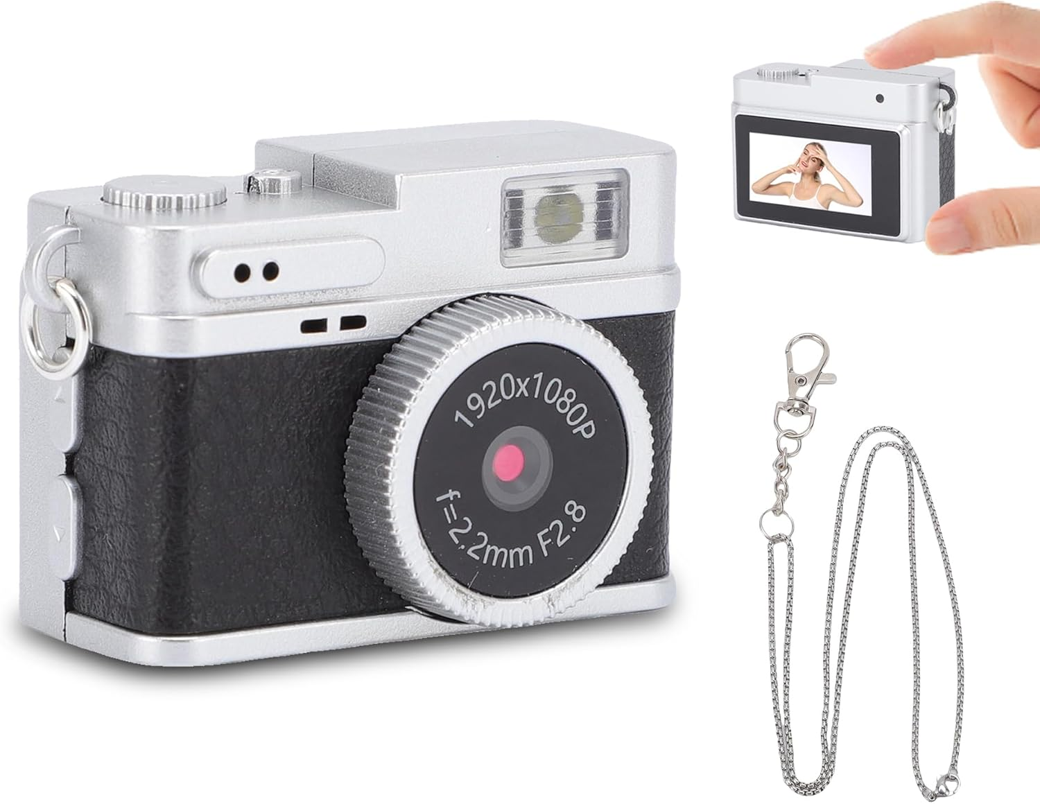 LICAEVEY Mini Camera Keychain, 1080P HD Mini Retro Digital Camera with 32GB SD Card, 0.96In Color Screen Compact Portable Camera with LED Flash & 4 Filters for Travel Study (Brown)