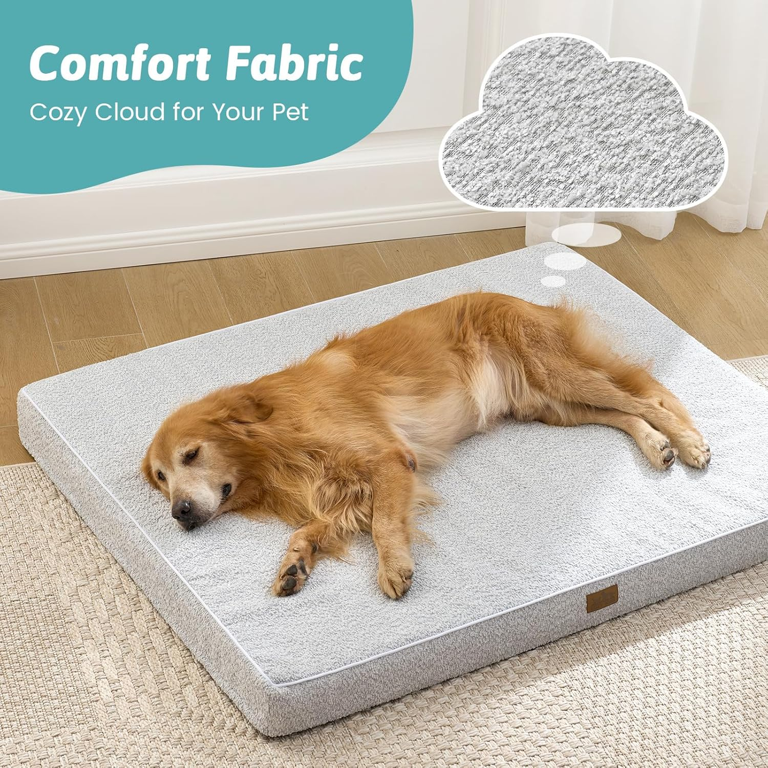 COZY KISS Orthopedic Dog Bed for Large Dog, Xlarge Removable Washable Cover with Waterproof Lining & Anti-Skid Bottom, Rectangular Foam Pet Bed, XL Size, 44X32X3 Inch, Grey