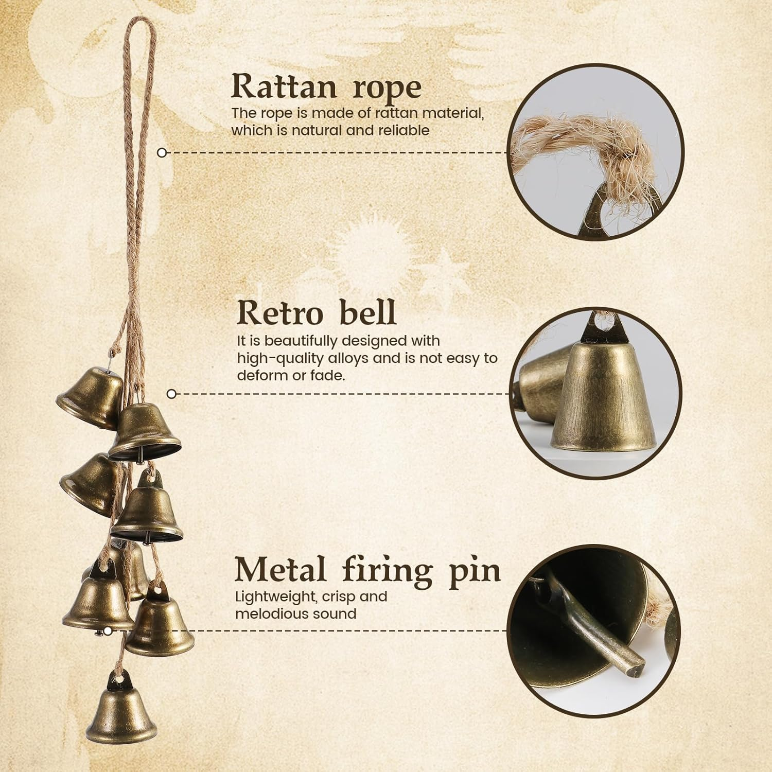 2 Pack Witch Bells Protection for Door Knob - Outdoor Hanging Wind Chimes, Clear Negative Energy, Witchy Things, Wiccan Bell Gifts (Classic) image number 6