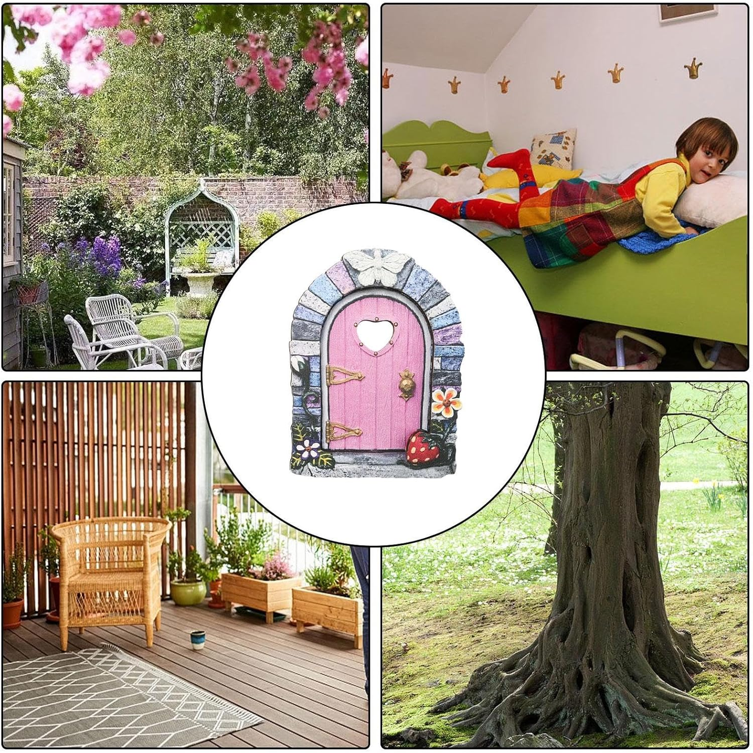 Fairy Door,Wooden Fairy Door - Adorable Fairy Garden Atures, Garden Ornaments Decoration for Fairy Home, Tree Trunk image number 5