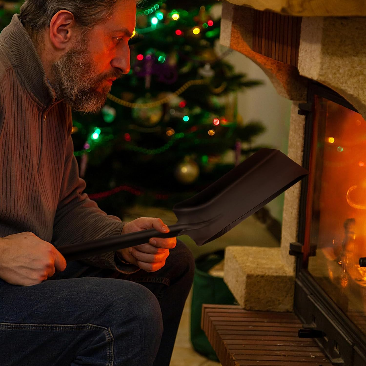 STOBAZA Fireplace Shovel Stainless Steel Ash Shovel with Handle Fireplace Scoop Coal Shovel Gardening Shovel for Wood Stove Hearth Cleaning Black image number 6